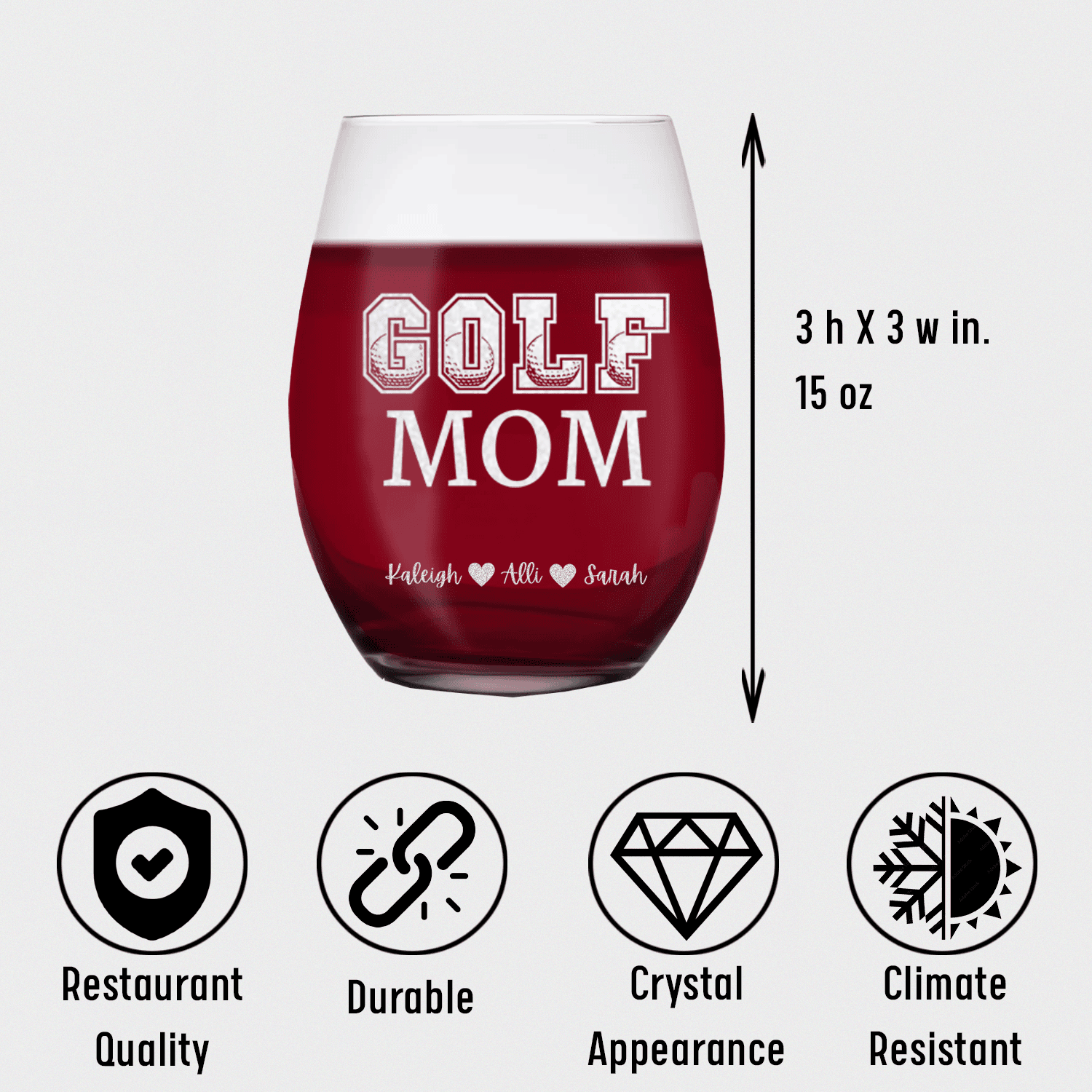 Golf Mom Stemless Wine Glass