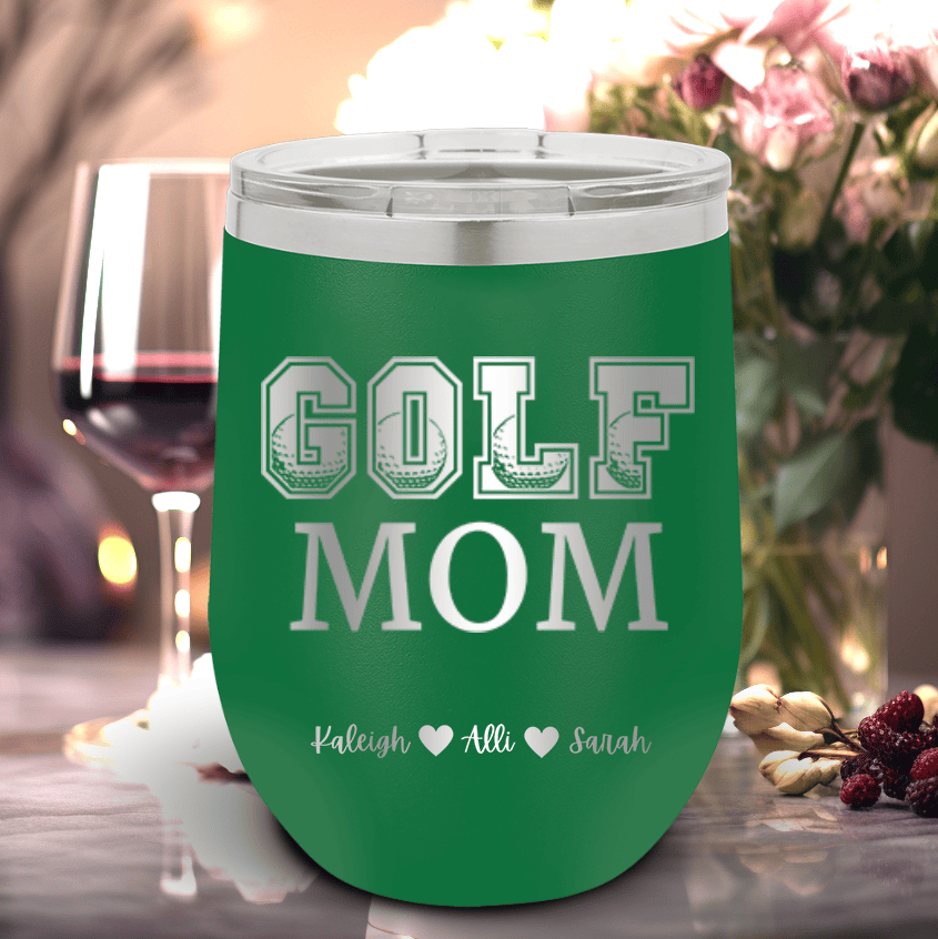 Green Golf Mom Wine Tumbler With Golf Mom Design