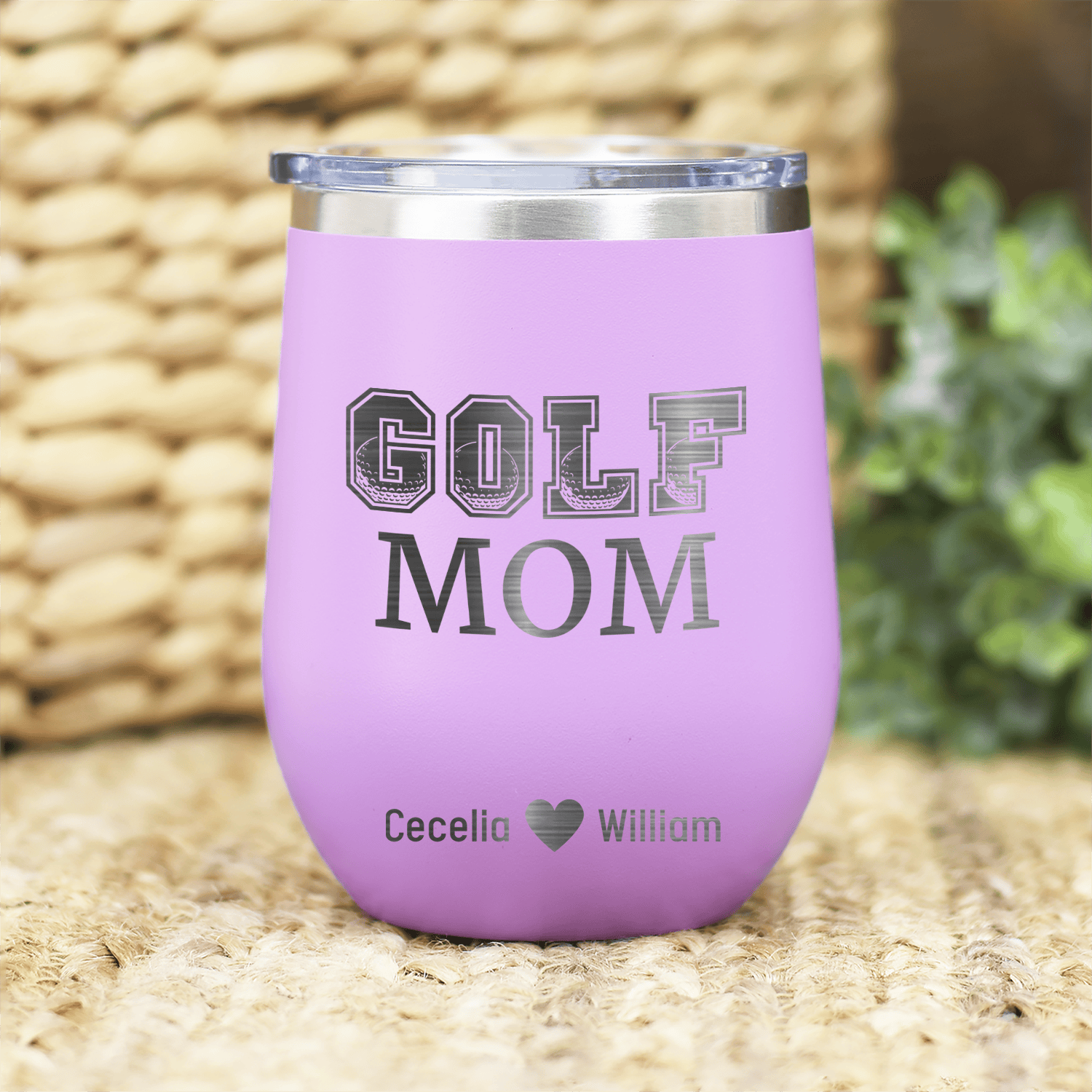 Light Purple Golf Mom Wine Tumbler With Golf Mom Design