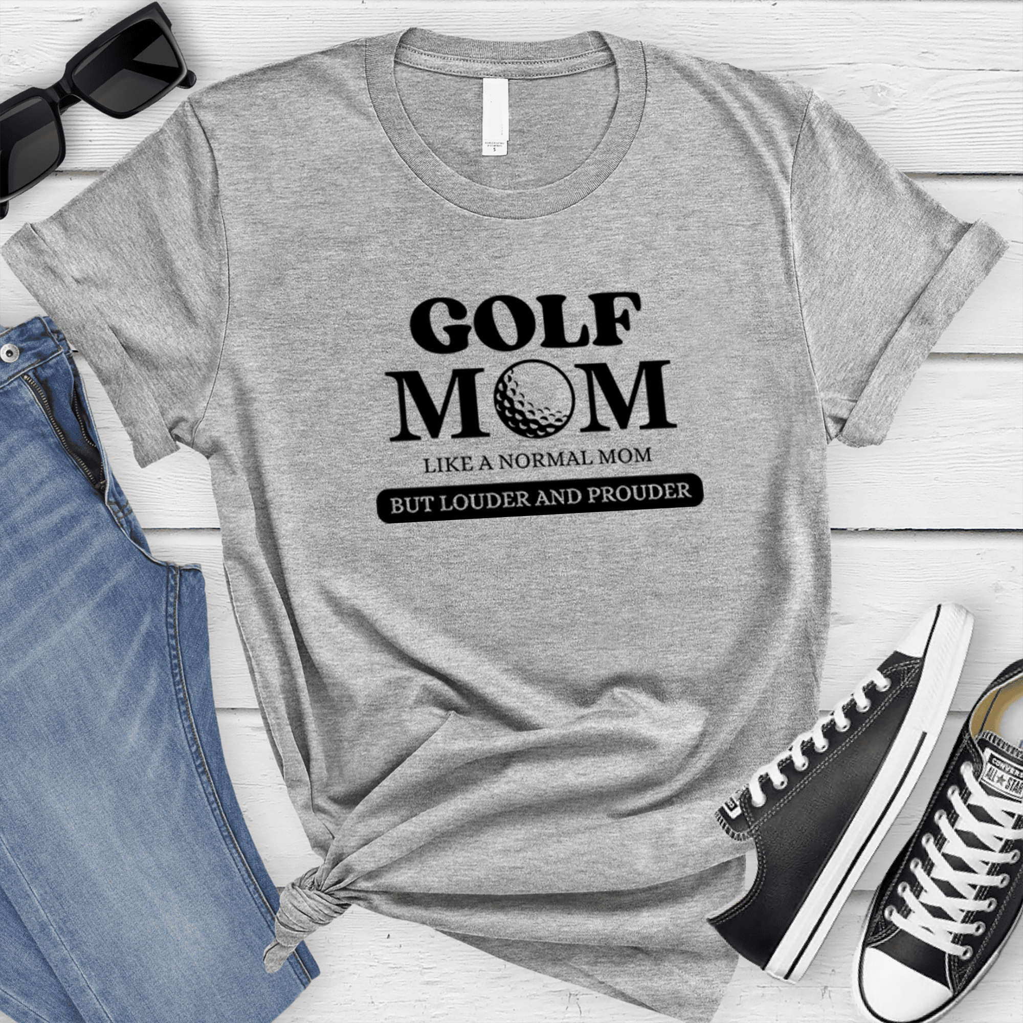 Womens Grey T Shirt with Golf-Moms-Are-Loud-And-Proud design