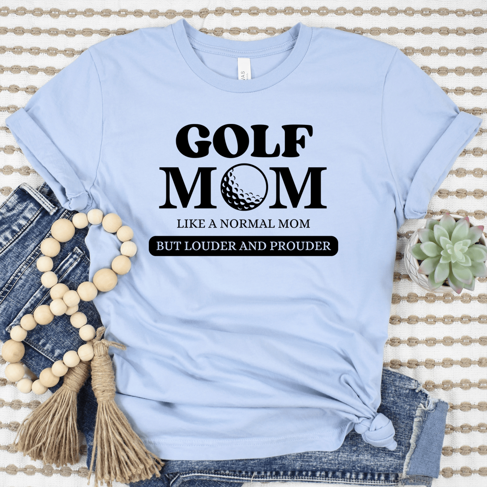 Womens Light Blue T Shirt with Golf-Moms-Are-Loud-And-Proud design