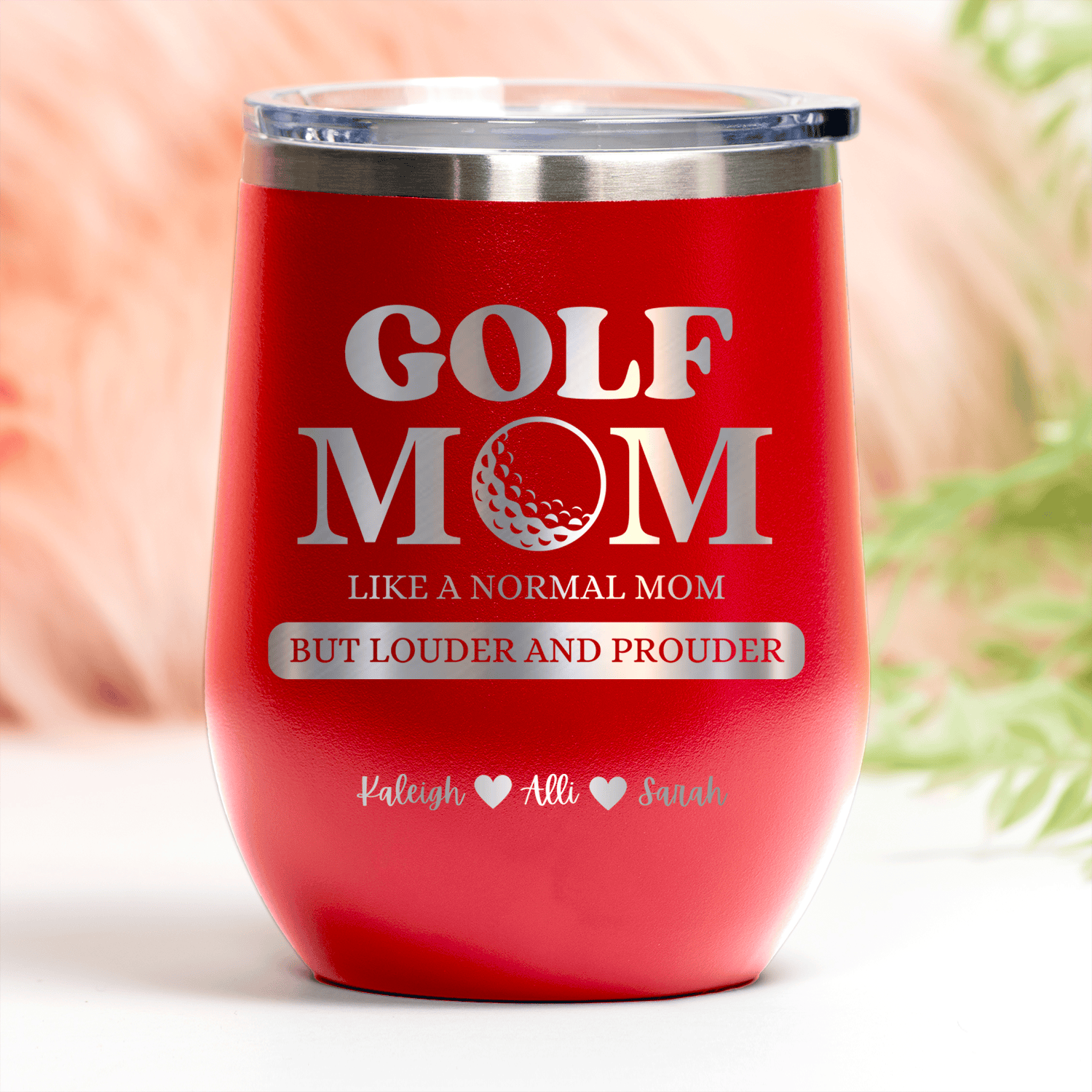 Red Golf Mom Wine Tumbler With Golf Moms Are Loud And Proud Design