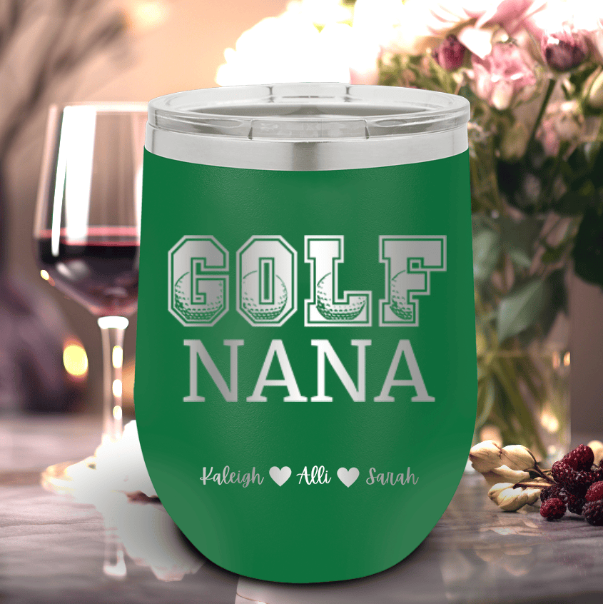 Green Golf Mom Wine Tumbler With Golf Nana Design