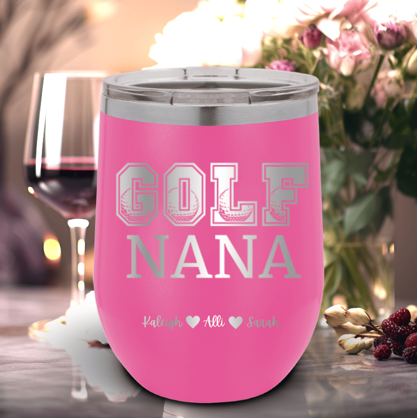 Pink Golf Mom Wine Tumbler With Golf Nana Design