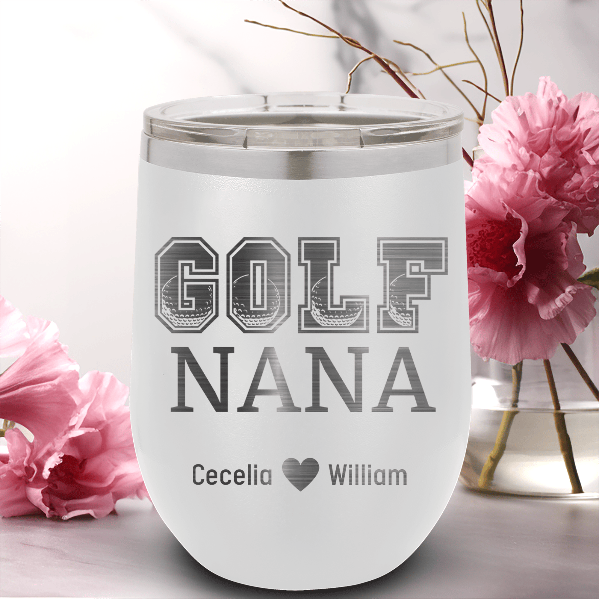 White Golf Mom Wine Tumbler With Golf Nana Design