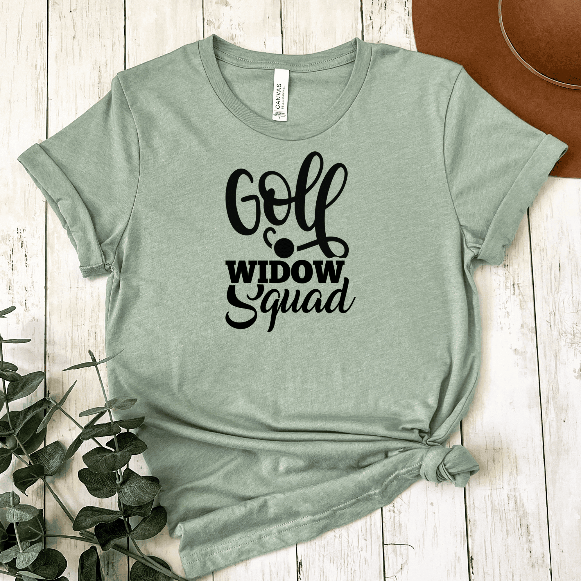 Womens Light Green T Shirt with Golf-Widow-Squad design