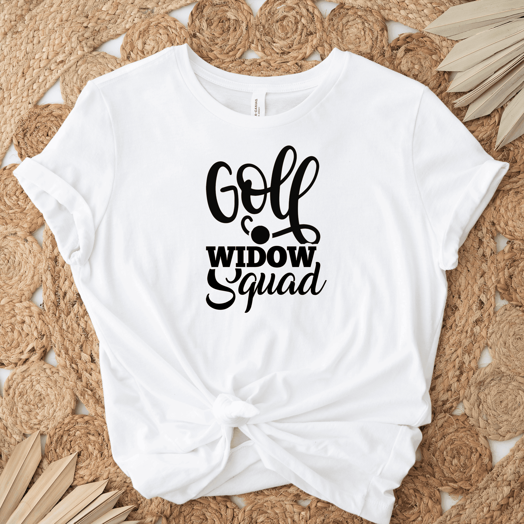 Womens White T Shirt with Golf-Widow-Squad design