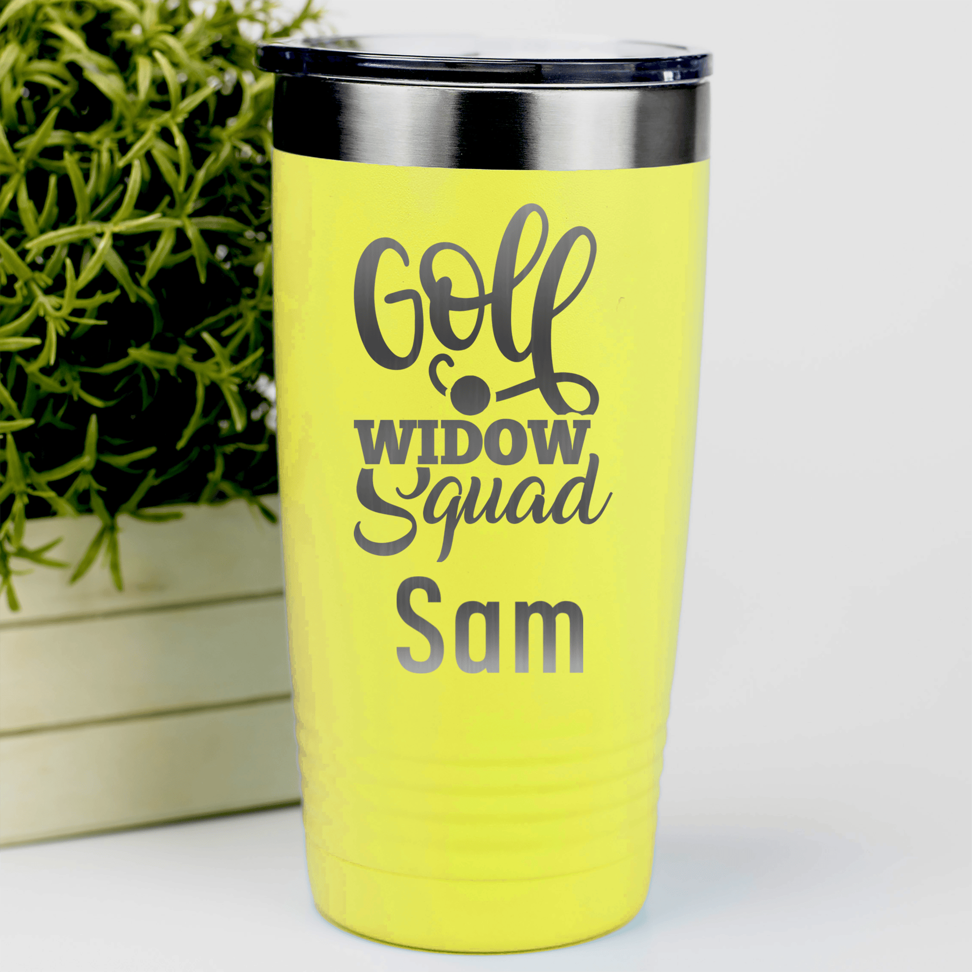 Yellow Golf Gifts For Her Tumbler With Golf Widow Squad Design