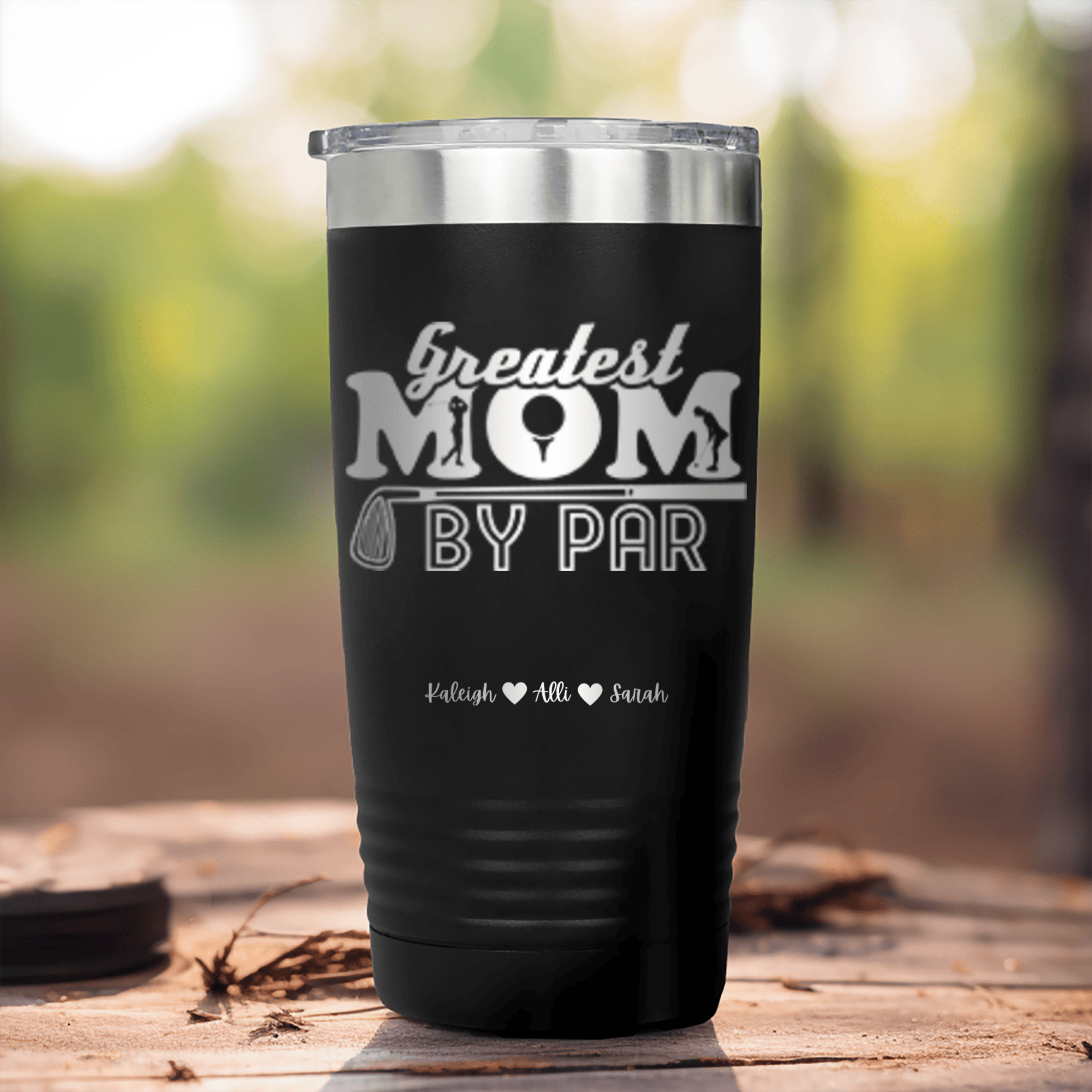 Black Golf Mom Tumbler With Greatest Mom By Par Design