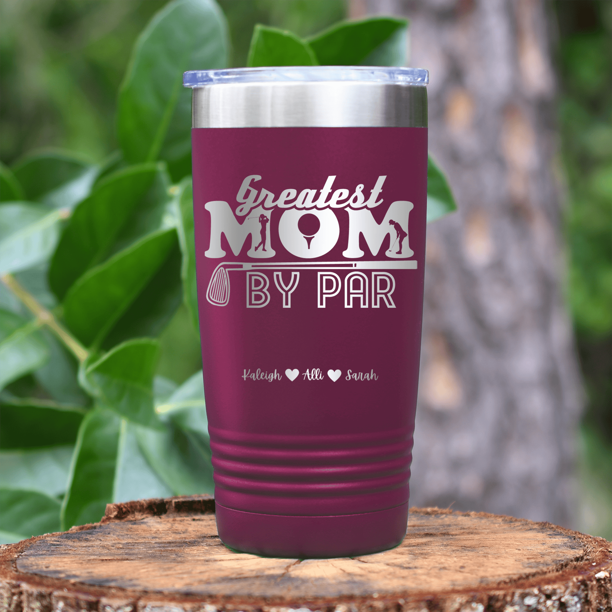 Maroon Golf Mom Tumbler With Greatest Mom By Par Design