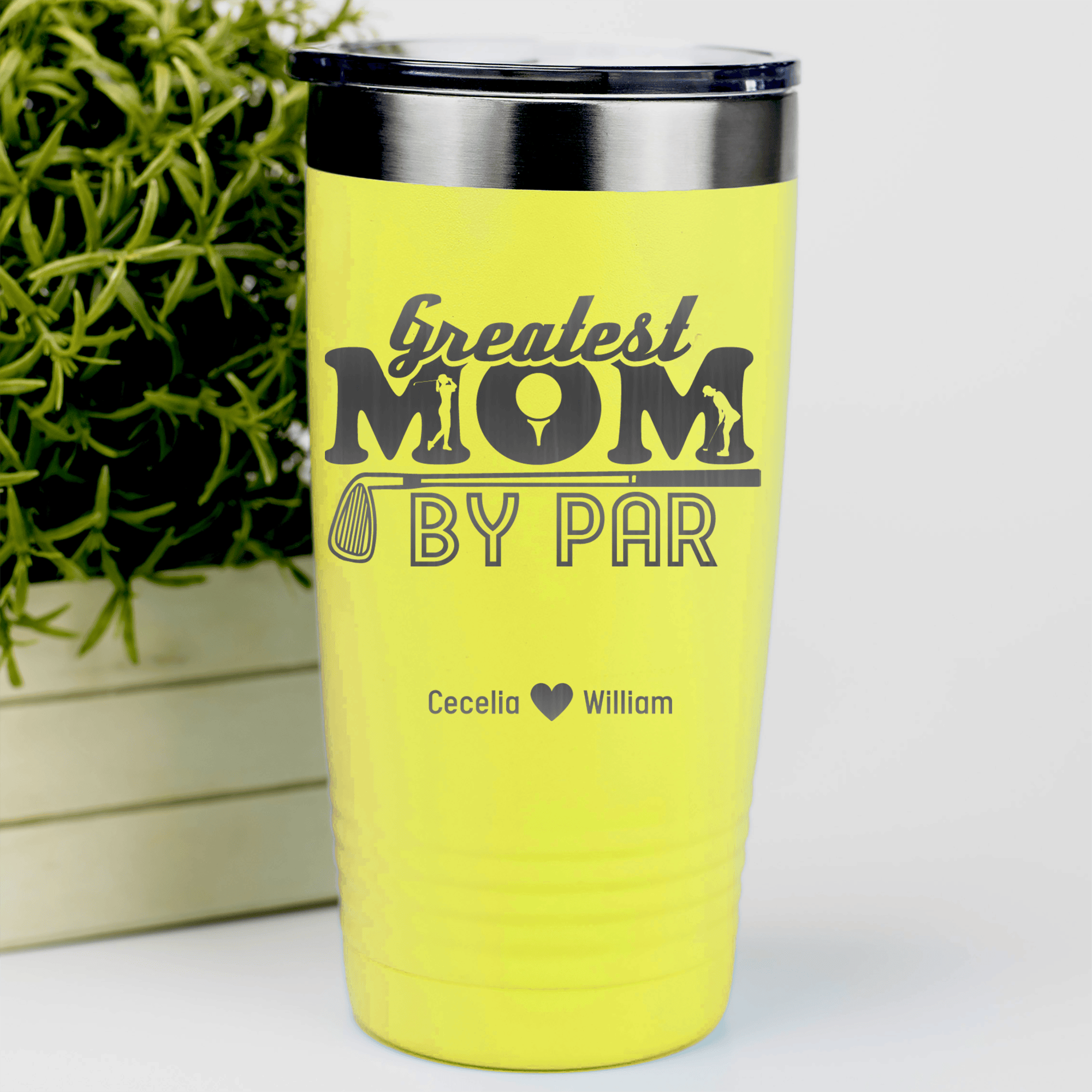 Yellow Golf Mom Tumbler With Greatest Mom By Par Design