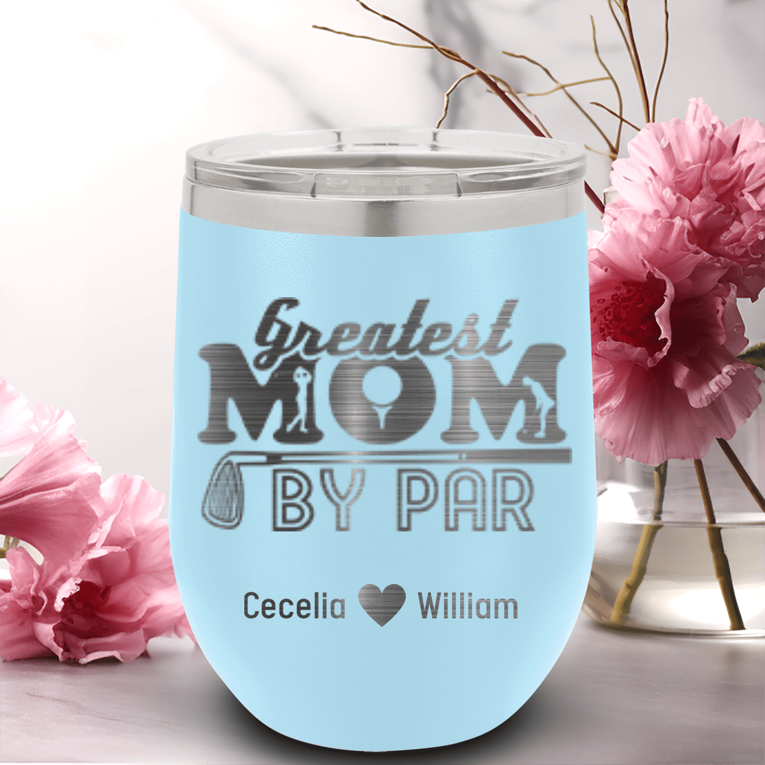 Light Blue Golf Mom Wine Tumbler With Greatest Mom By Par Design