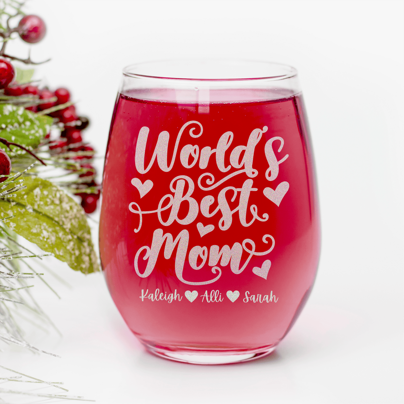 Greatest Mom In The World Stemless Wine Glass
