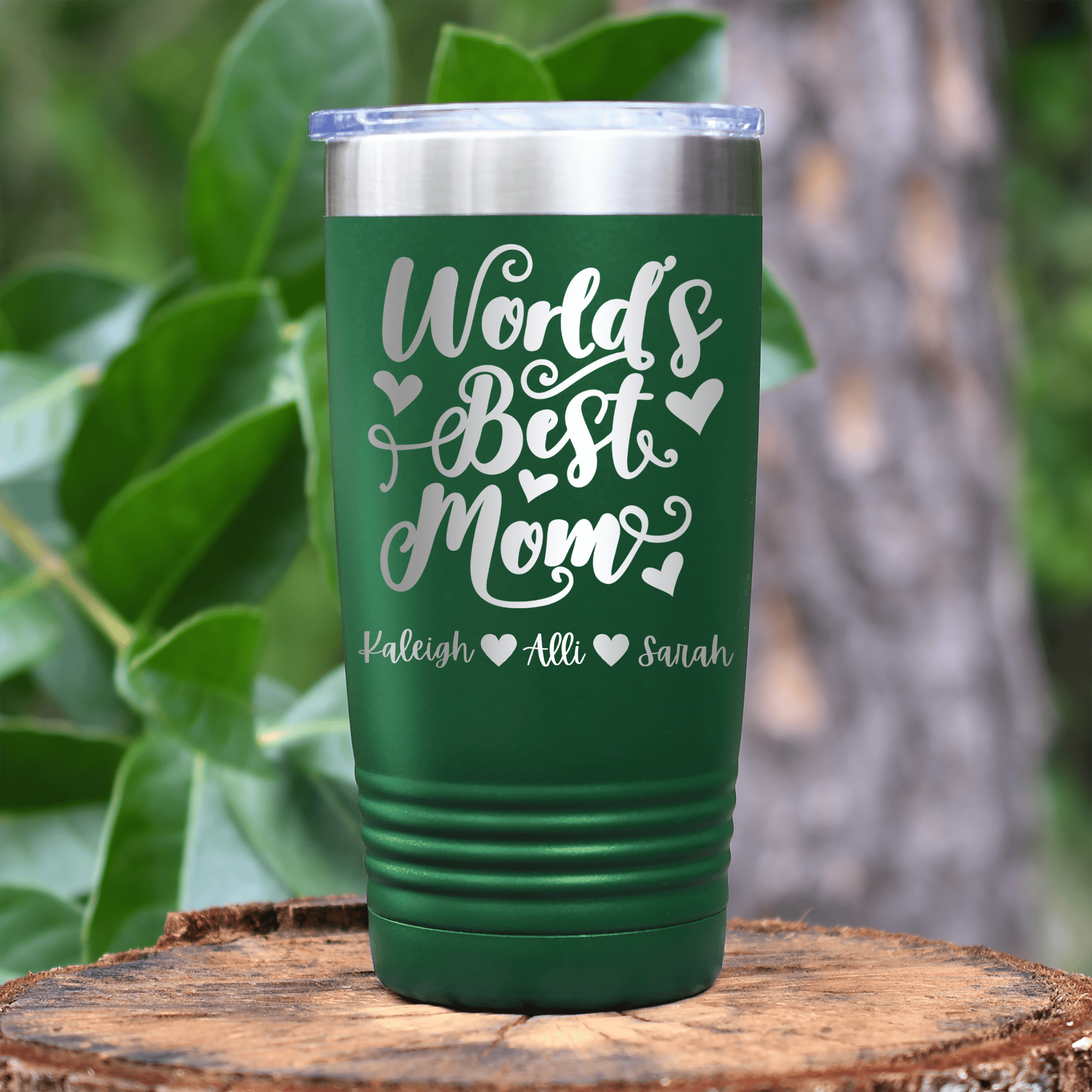 Green Mothers Day Tumbler With Greatest Mom In The World Design