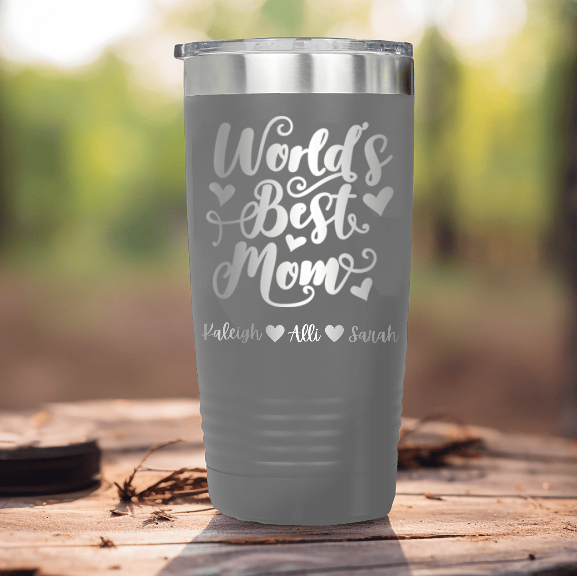 Grey Mothers Day Tumbler With Greatest Mom In The World Design