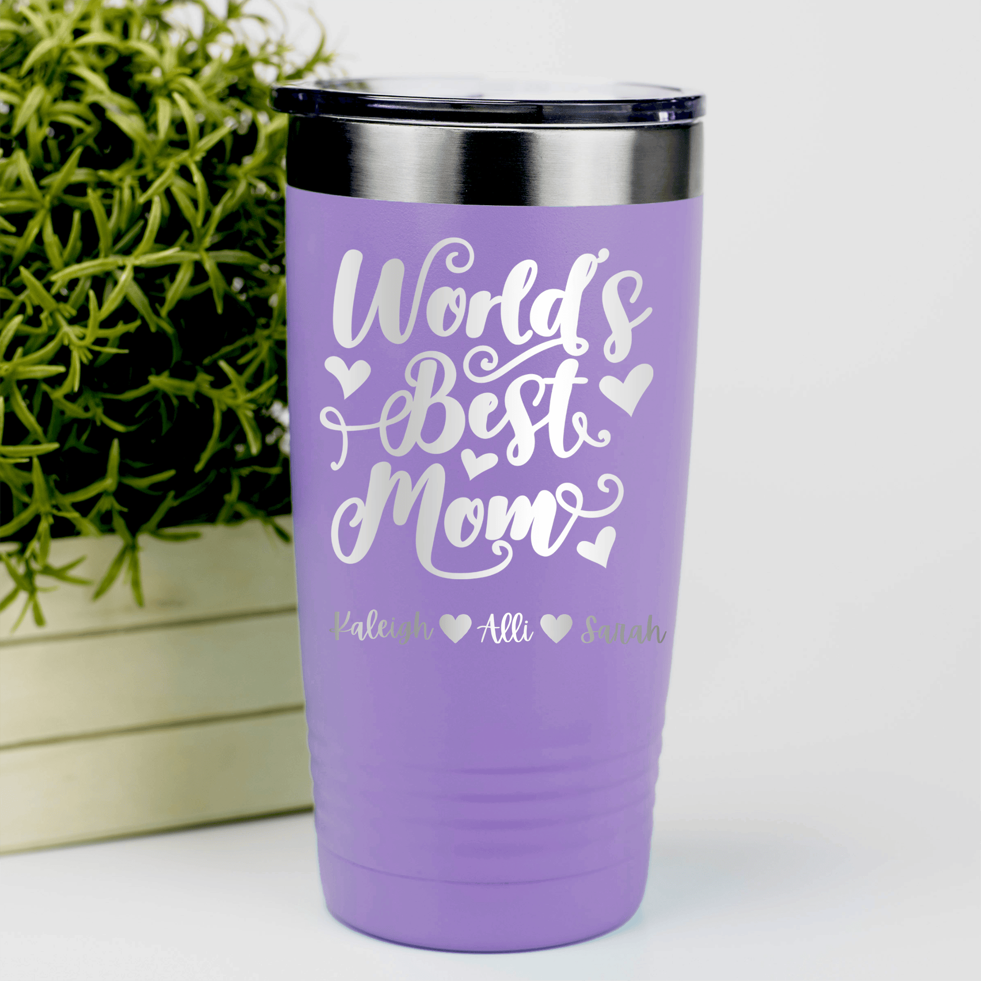 Light Purple Mothers Day Tumbler With Greatest Mom In The World Design