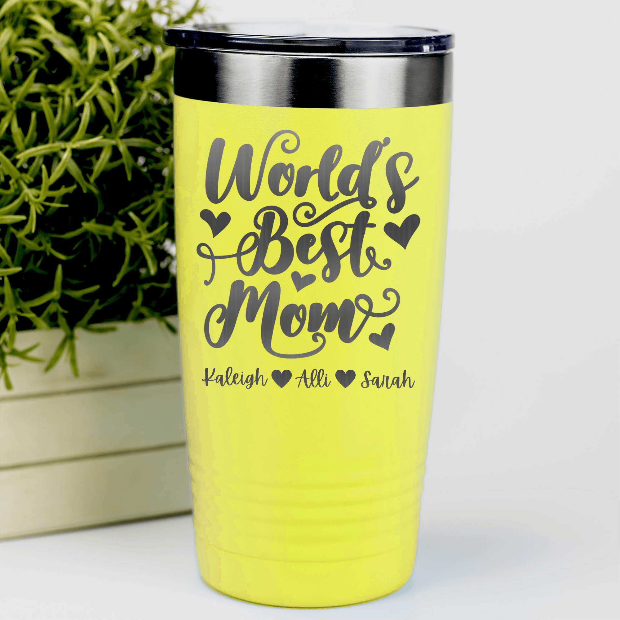 Yellow Mothers Day Tumbler With Greatest Mom In The World Design