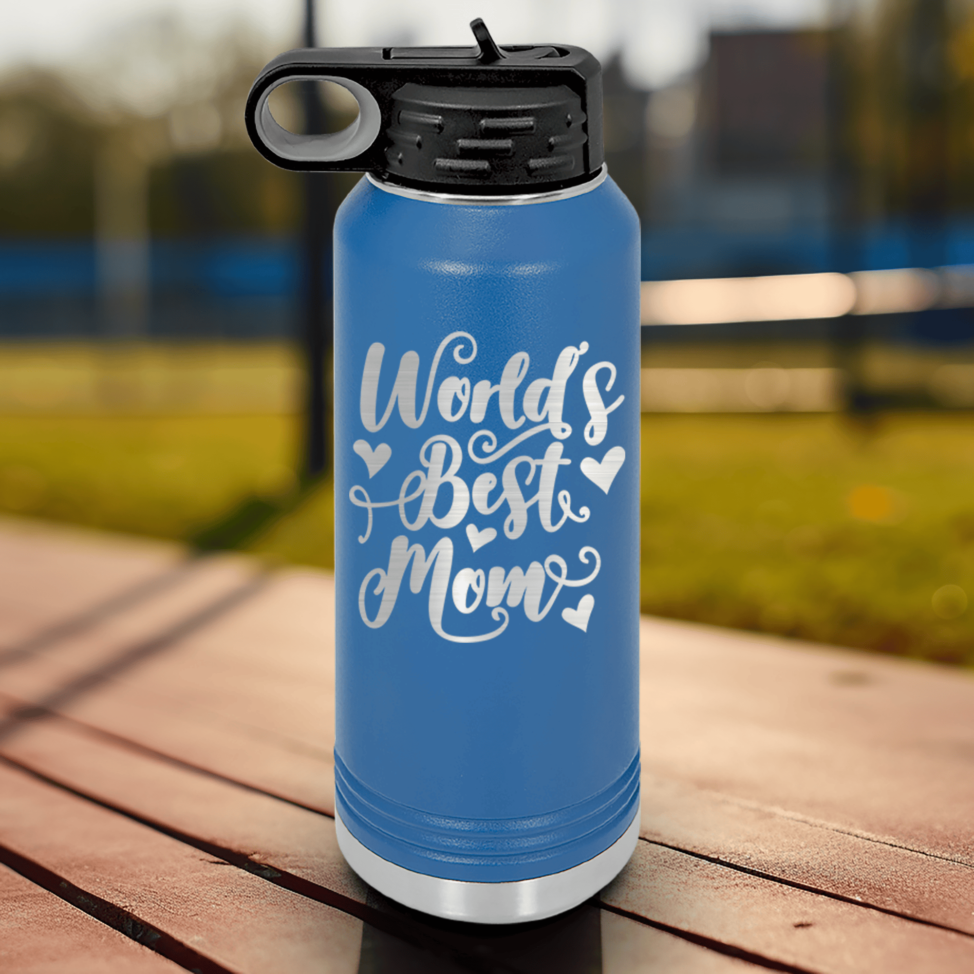 Blue Mothers Day Water Bottle With Greatest Mom In The World Design