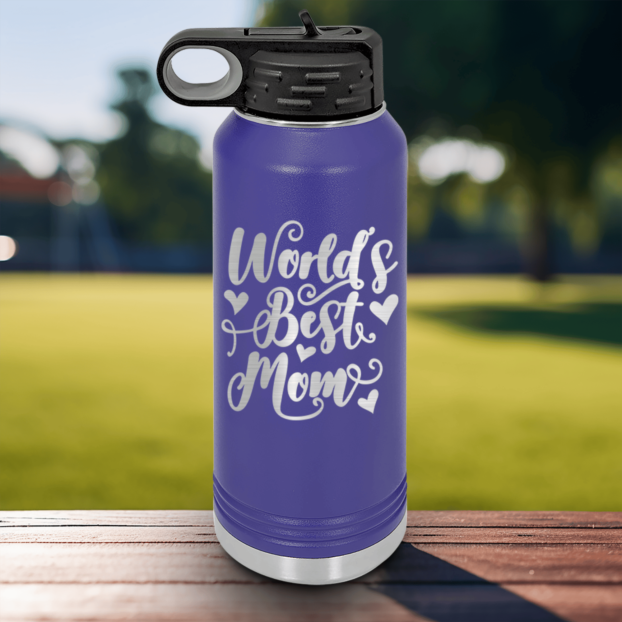 Purple Mothers Day Water Bottle With Greatest Mom In The World Design