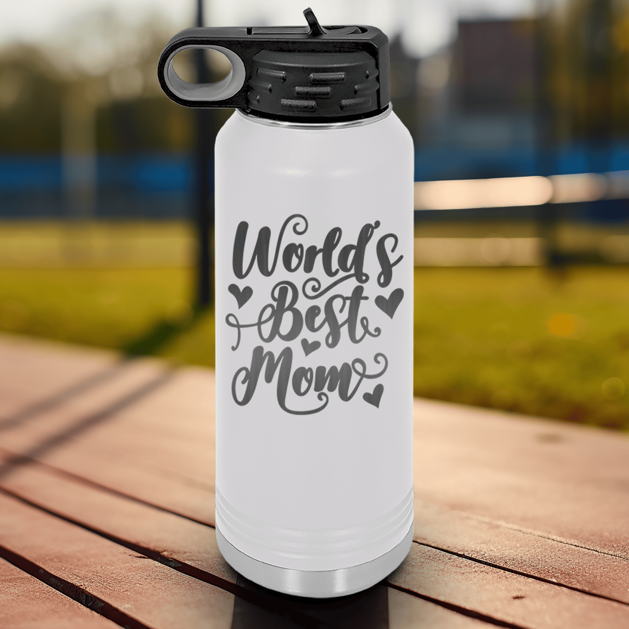 White Mothers Day Water Bottle With Greatest Mom In The World Design