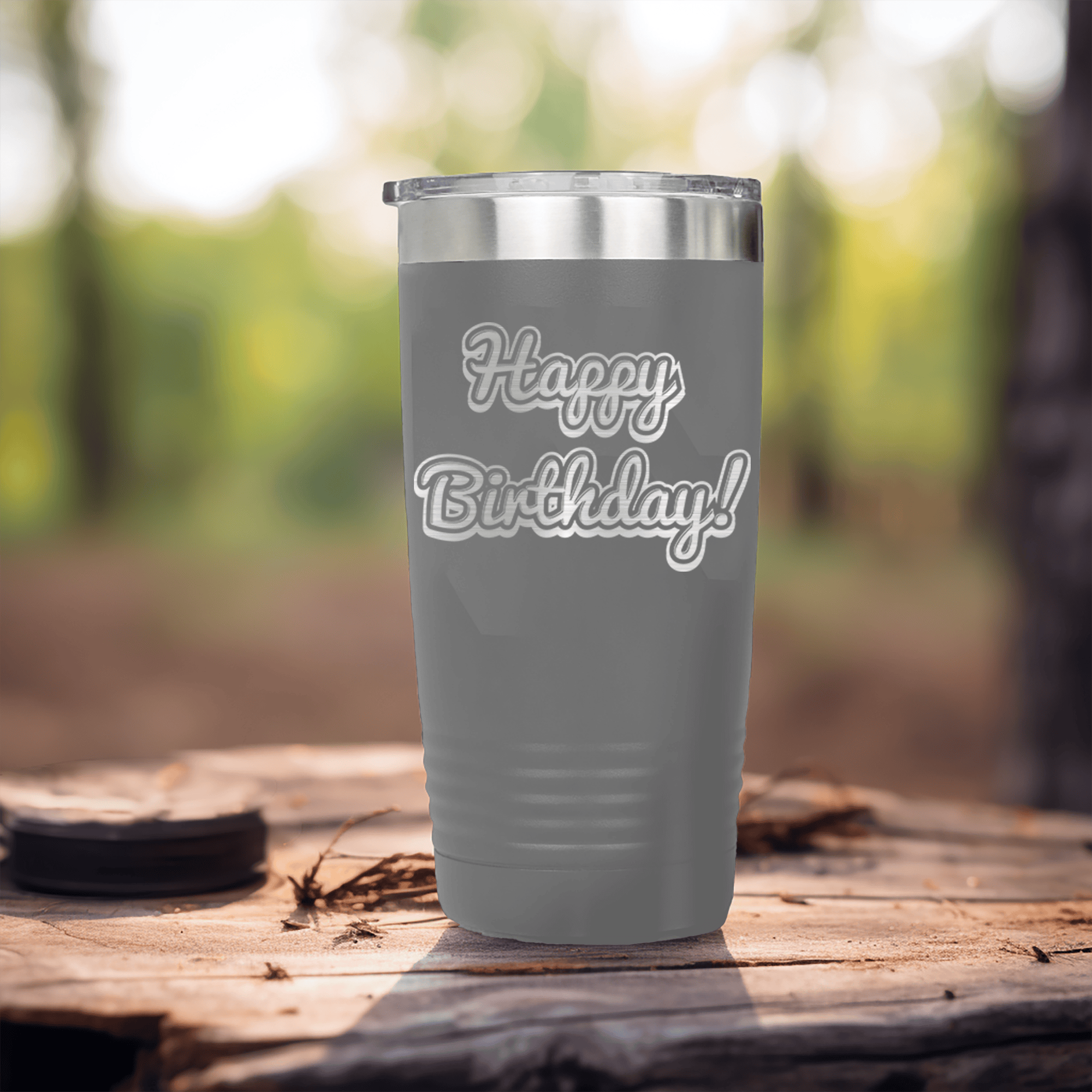 Grey birthday tumbler Happy Birthday