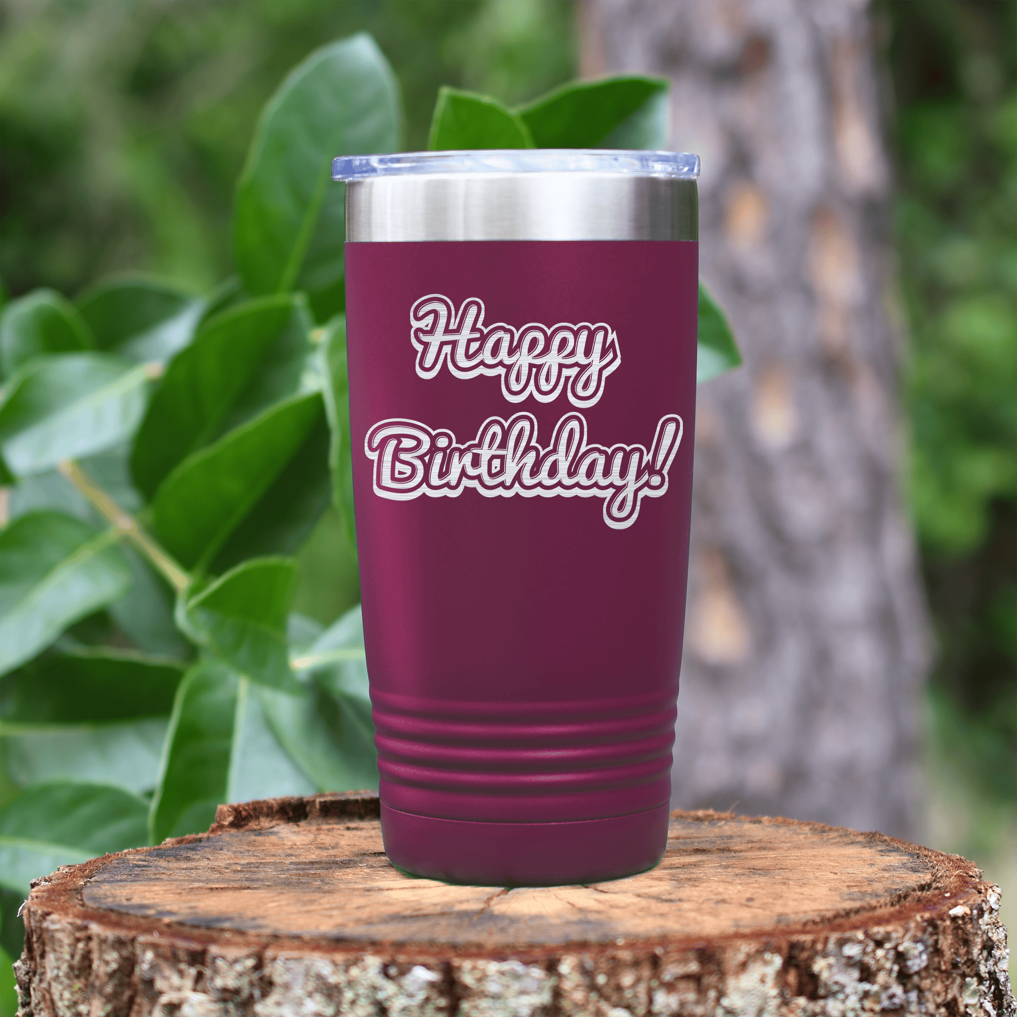 Maroon birthday tumbler Happy Birthday