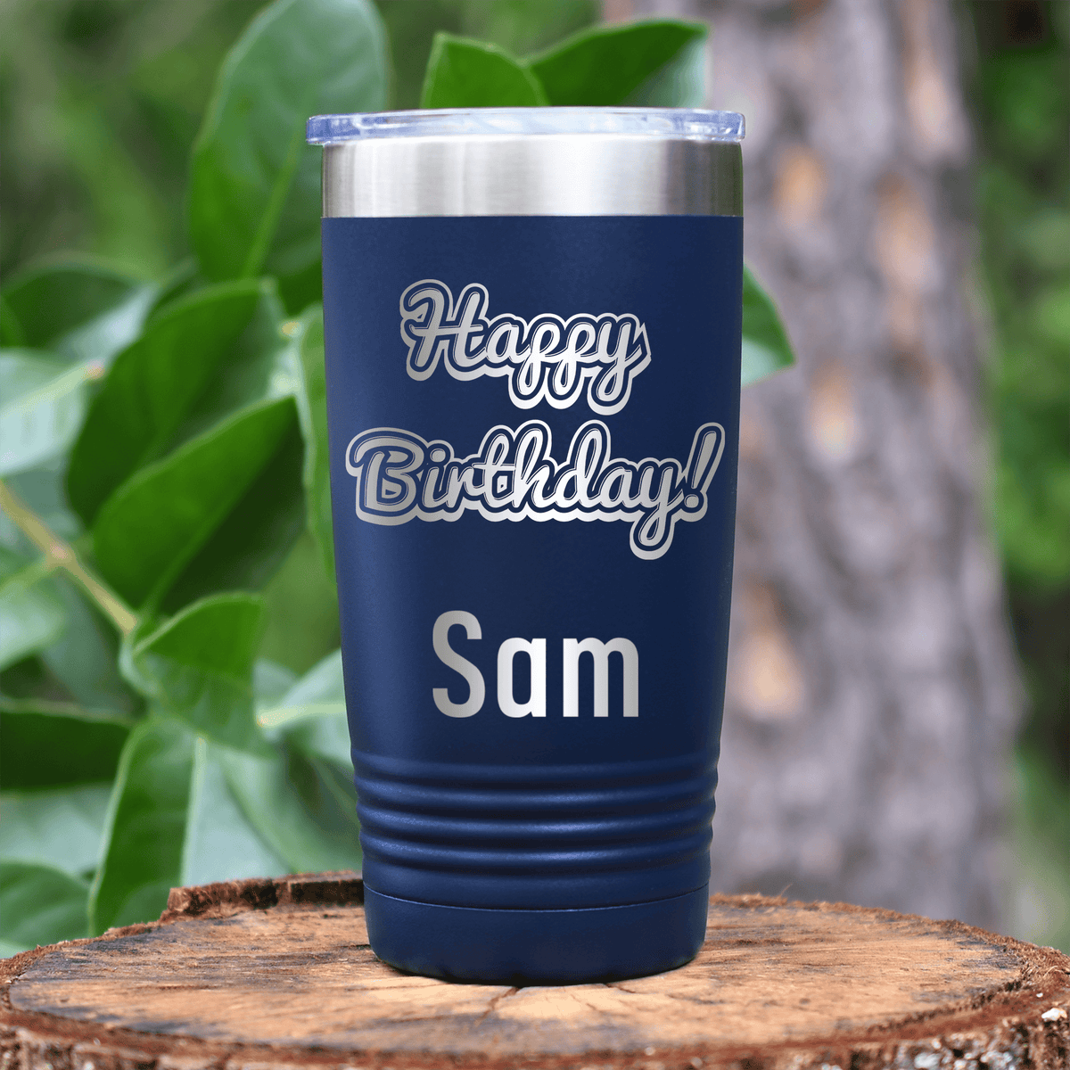 Navy Birthday Tumbler With Happy Birthday Design