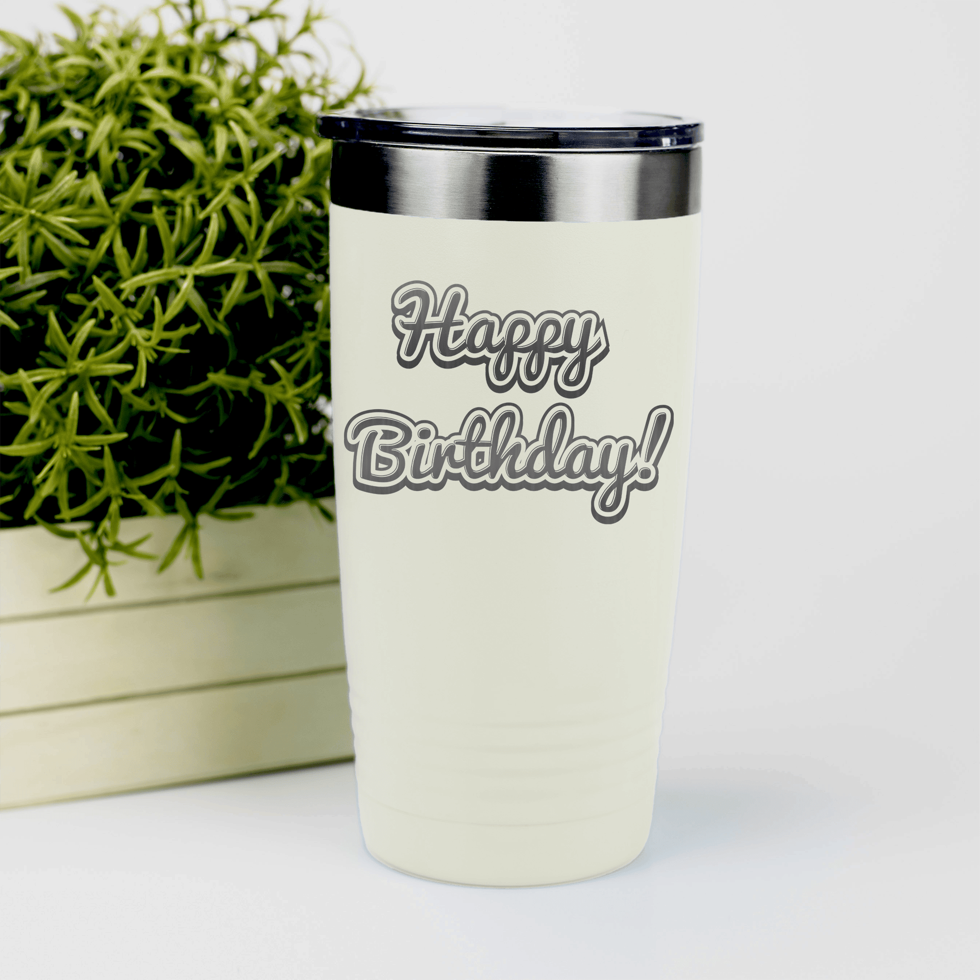 White birthday tumbler Happy Birthday