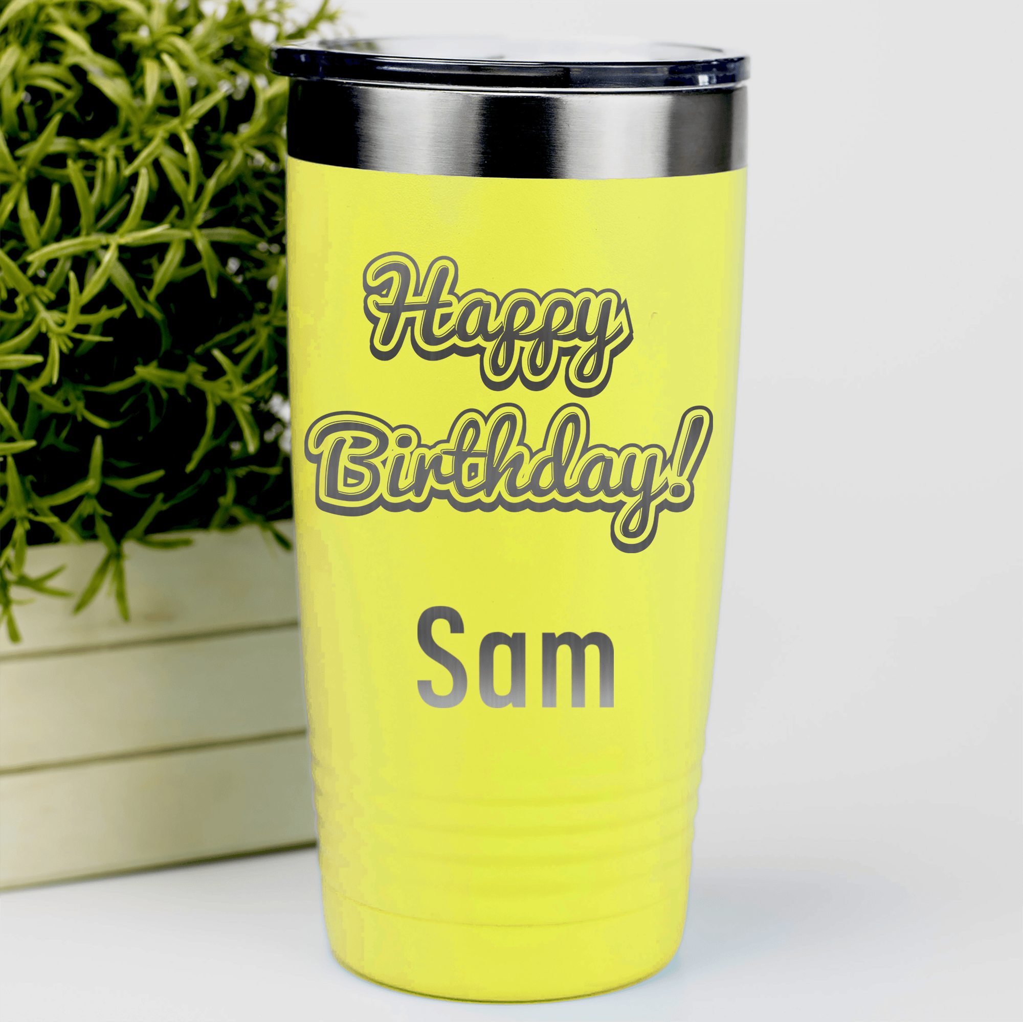 Yellow Birthday Tumbler With Happy Birthday Design