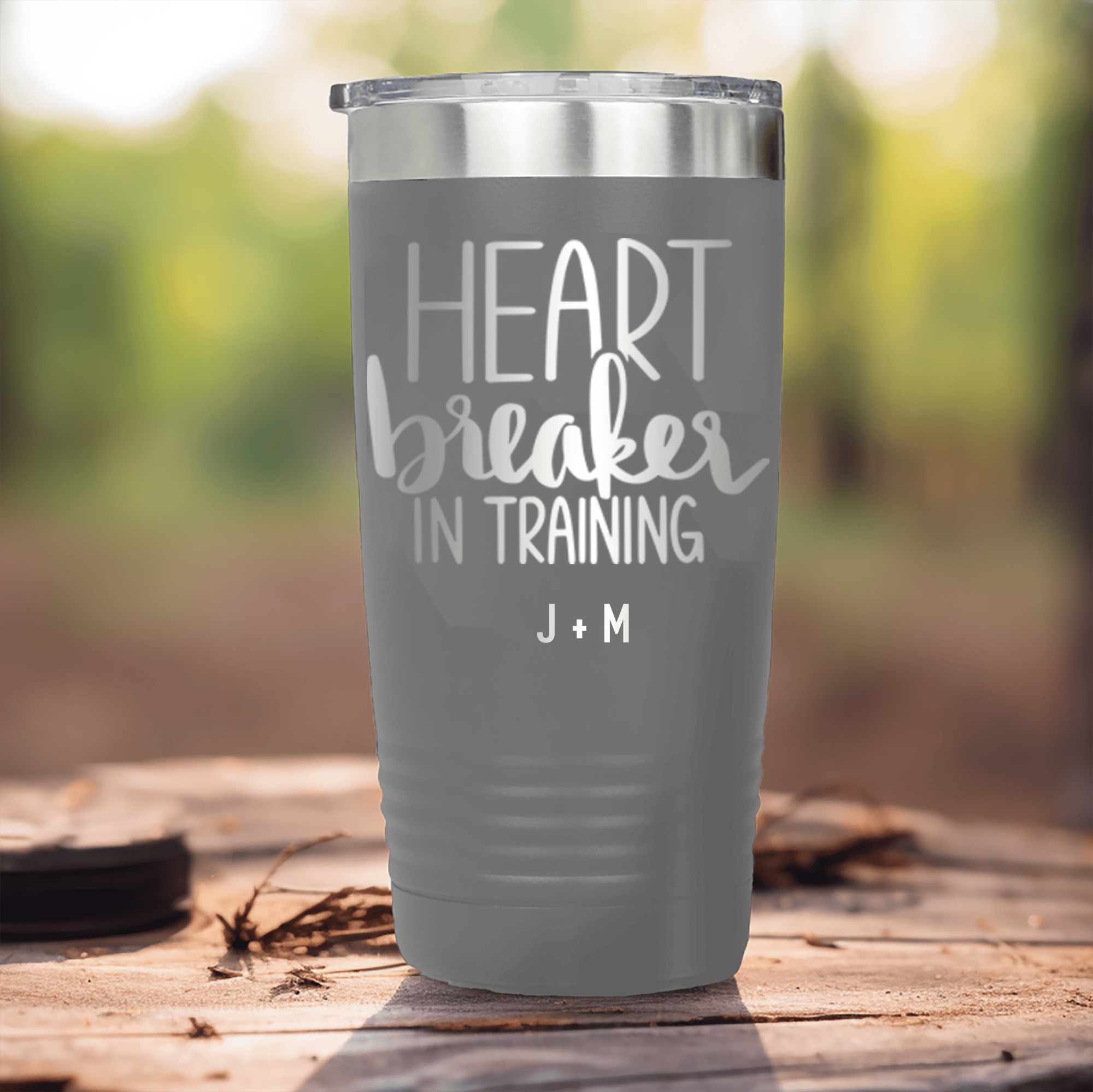 Grey Valentines Day Tumbler With Heart Breaker In Training Design