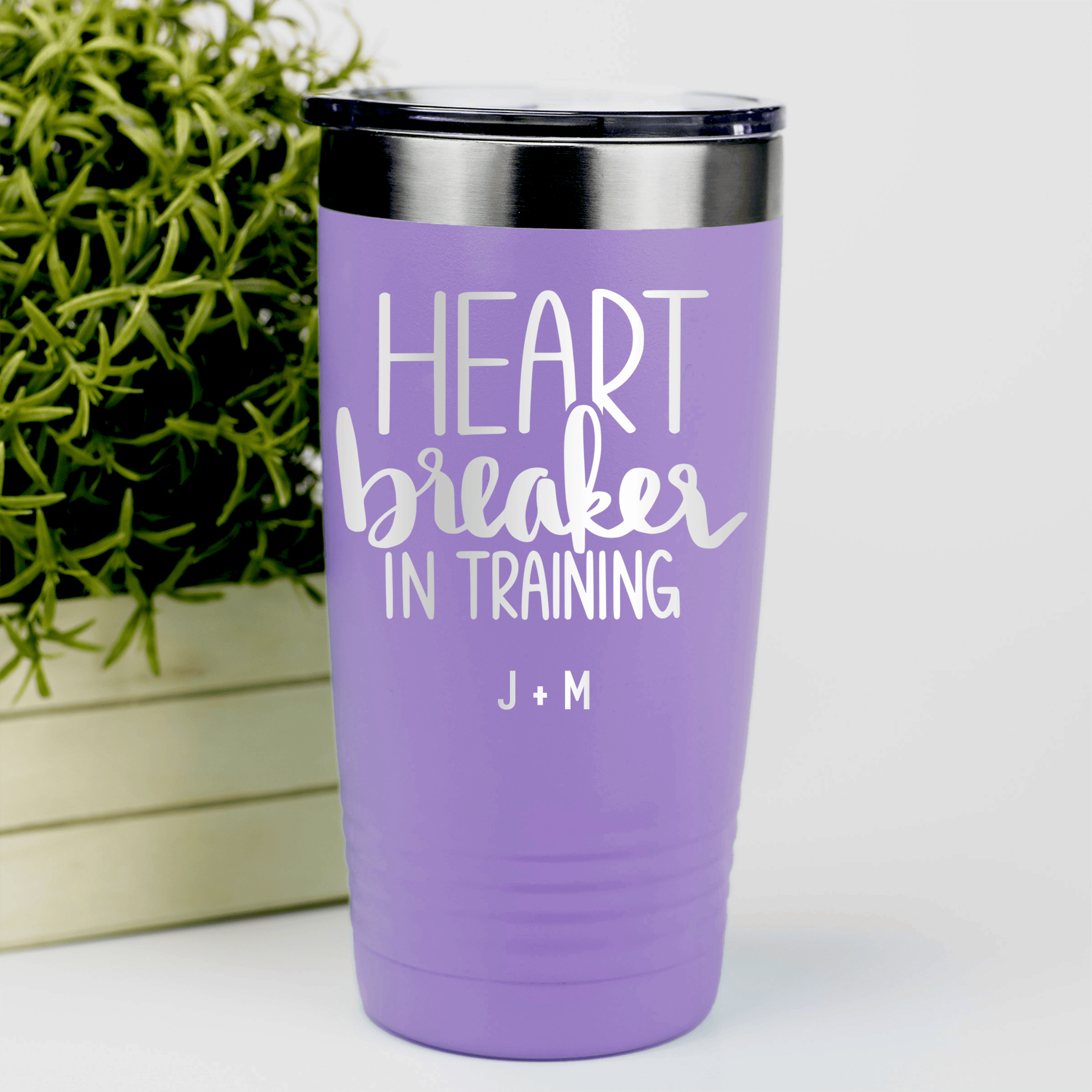 Light Purple Valentines Day Tumbler With Heart Breaker In Training Design