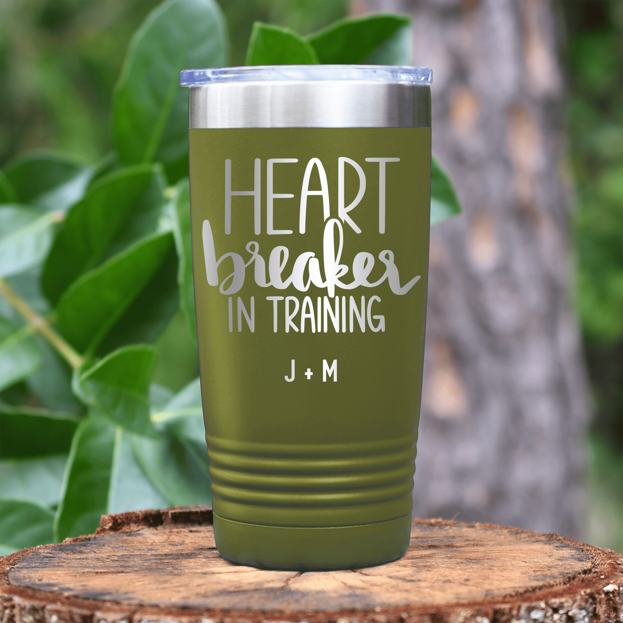 Military Green Valentines Day Tumbler With Heart Breaker In Training Design