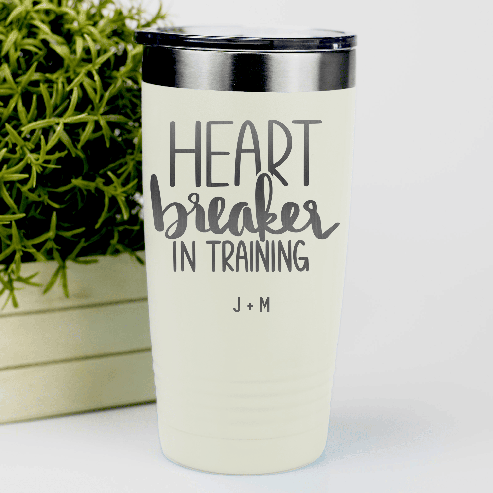 White Valentines Day Tumbler With Heart Breaker In Training Design