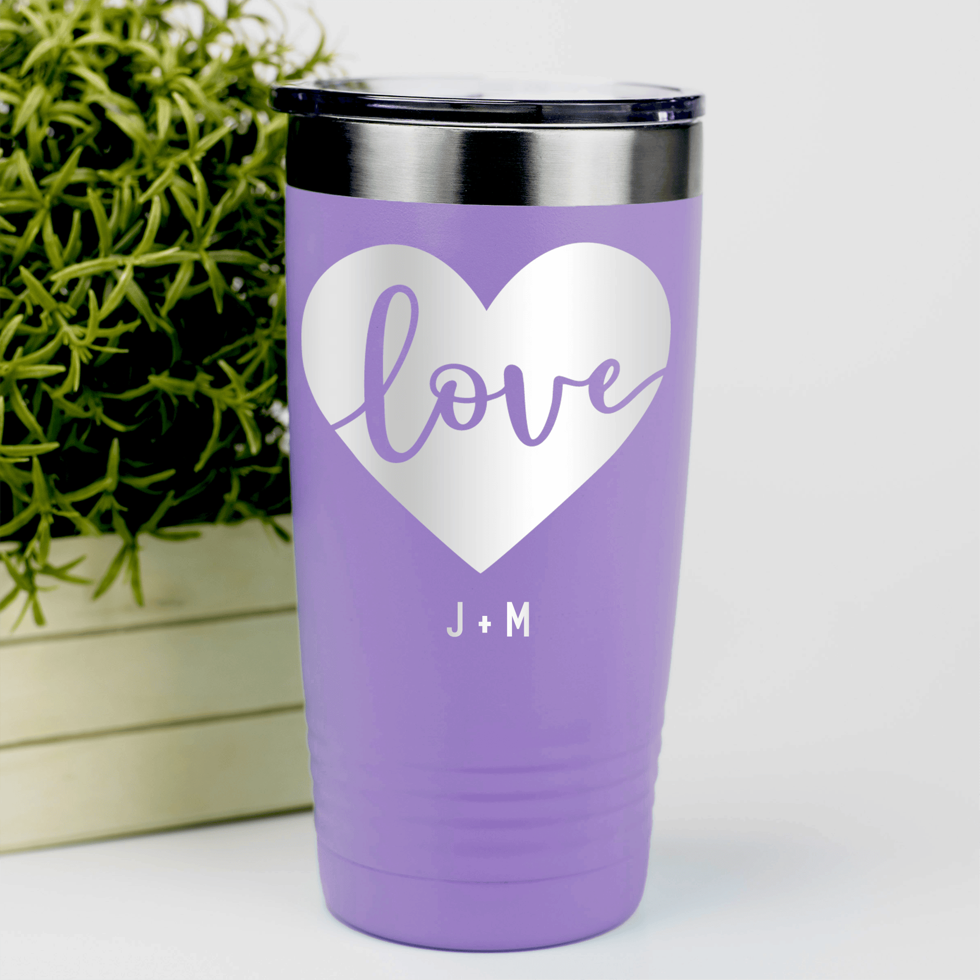 Light Purple Valentines Day Tumbler With Heart Carved Love Design