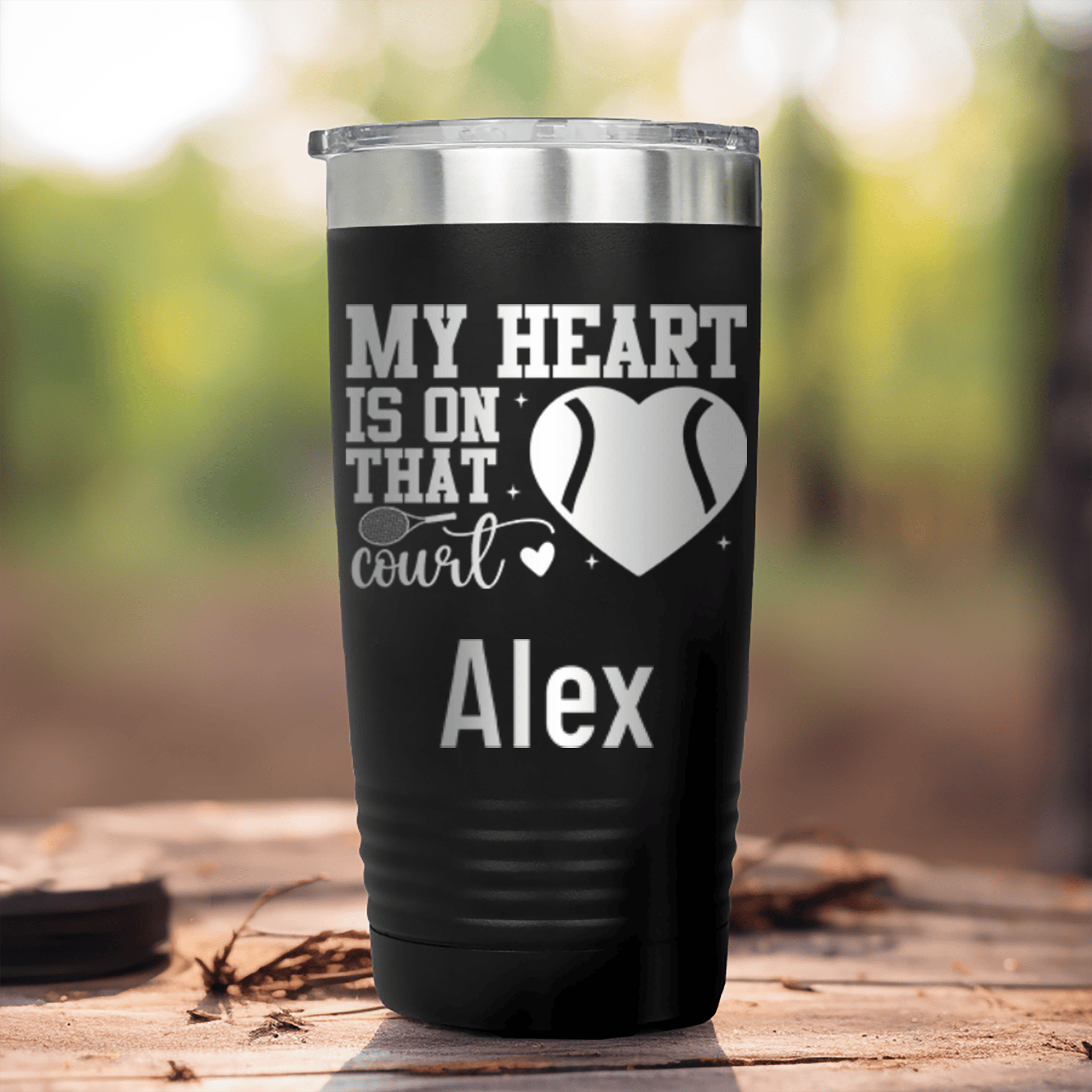 Black Tennis For Her Tumbler With Heart On The Tennis Court Design