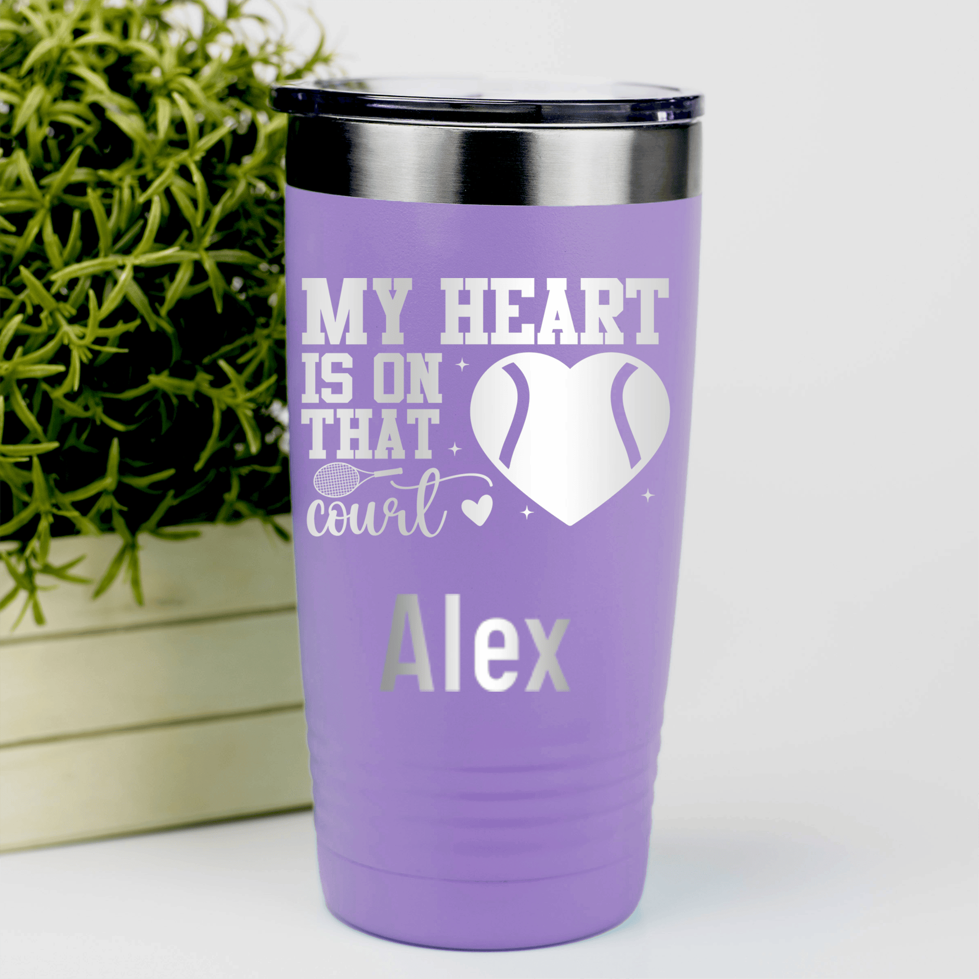 Light Purple Tennis For Her Tumbler With Heart On The Tennis Court Design