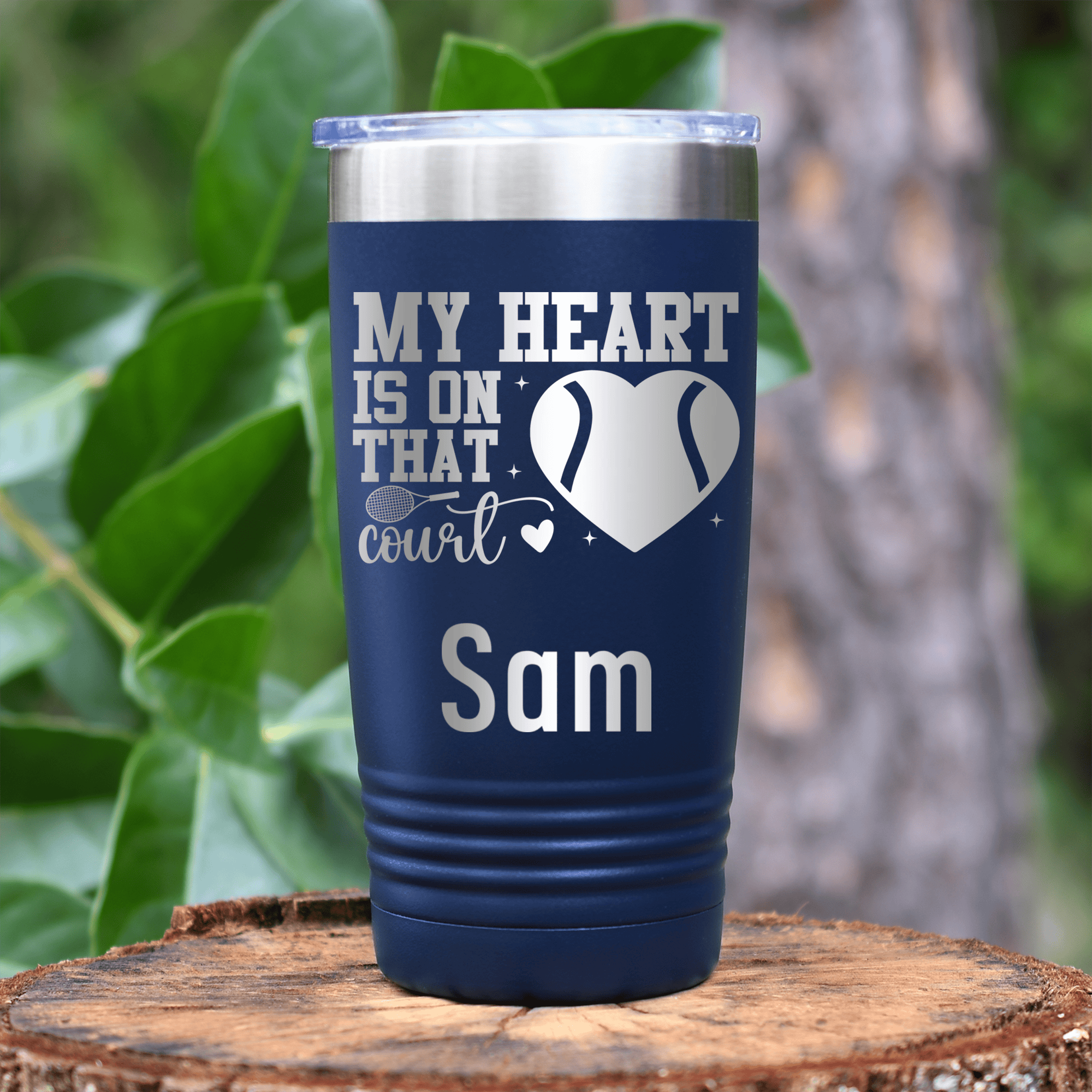 Navy Tennis For Her Tumbler With Heart On The Tennis Court Design