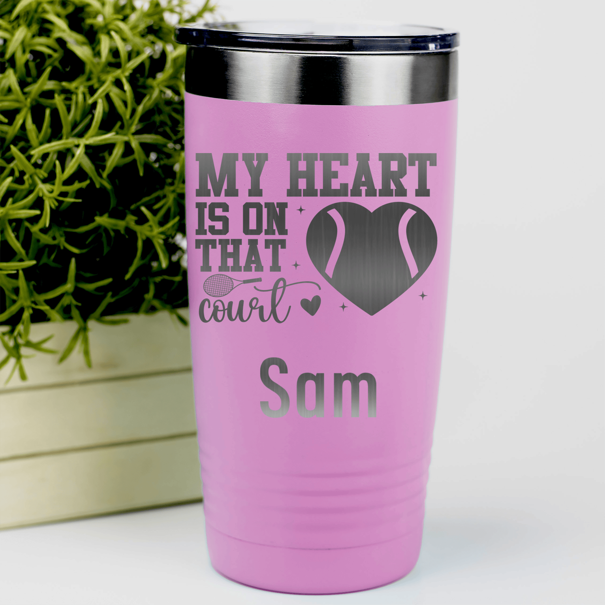 Pink Tennis For Her Tumbler With Heart On The Tennis Court Design