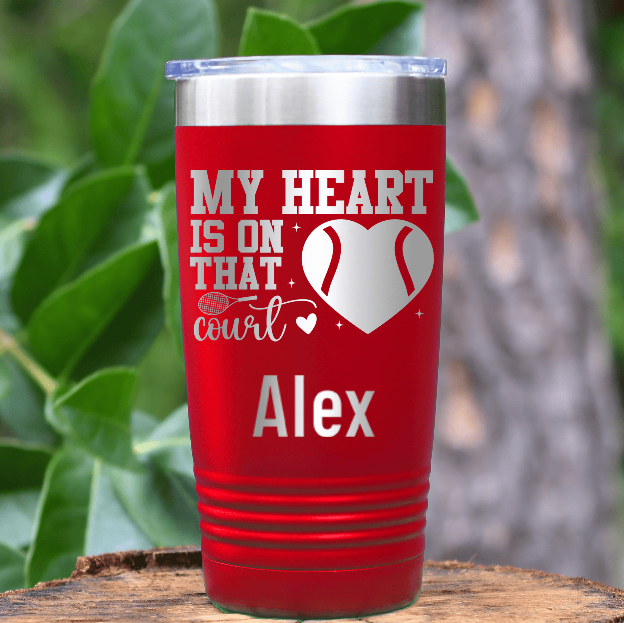 Red Tennis For Her Tumbler With Heart On The Tennis Court Design