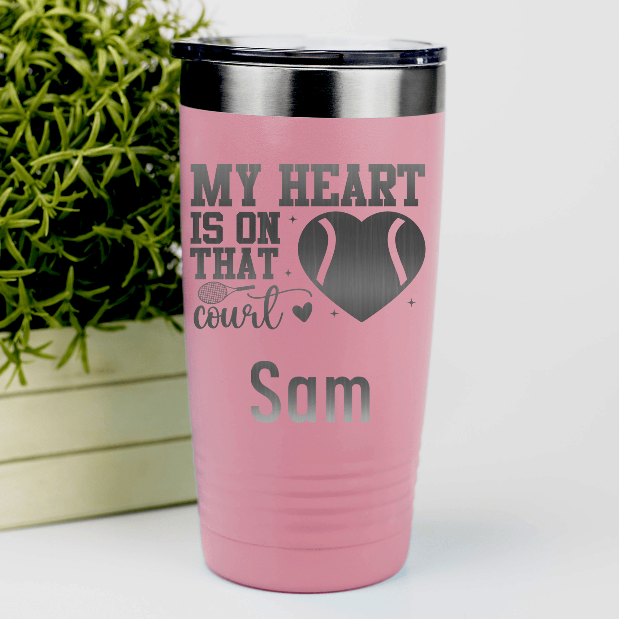 Salmon Tennis For Her Tumbler With Heart On The Tennis Court Design