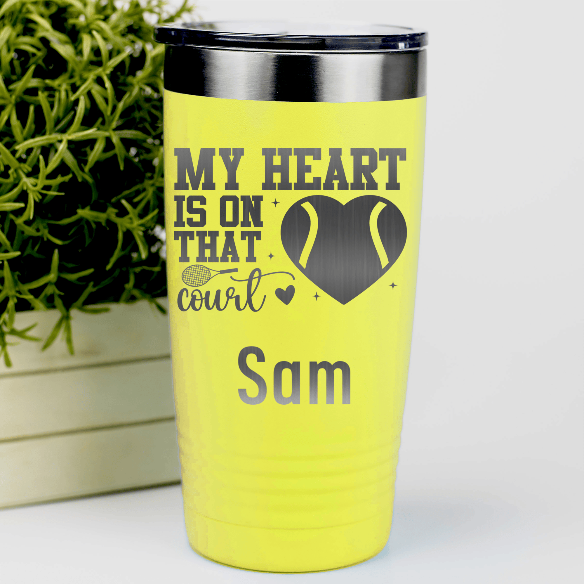 Yellow Tennis For Her Tumbler With Heart On The Tennis Court Design