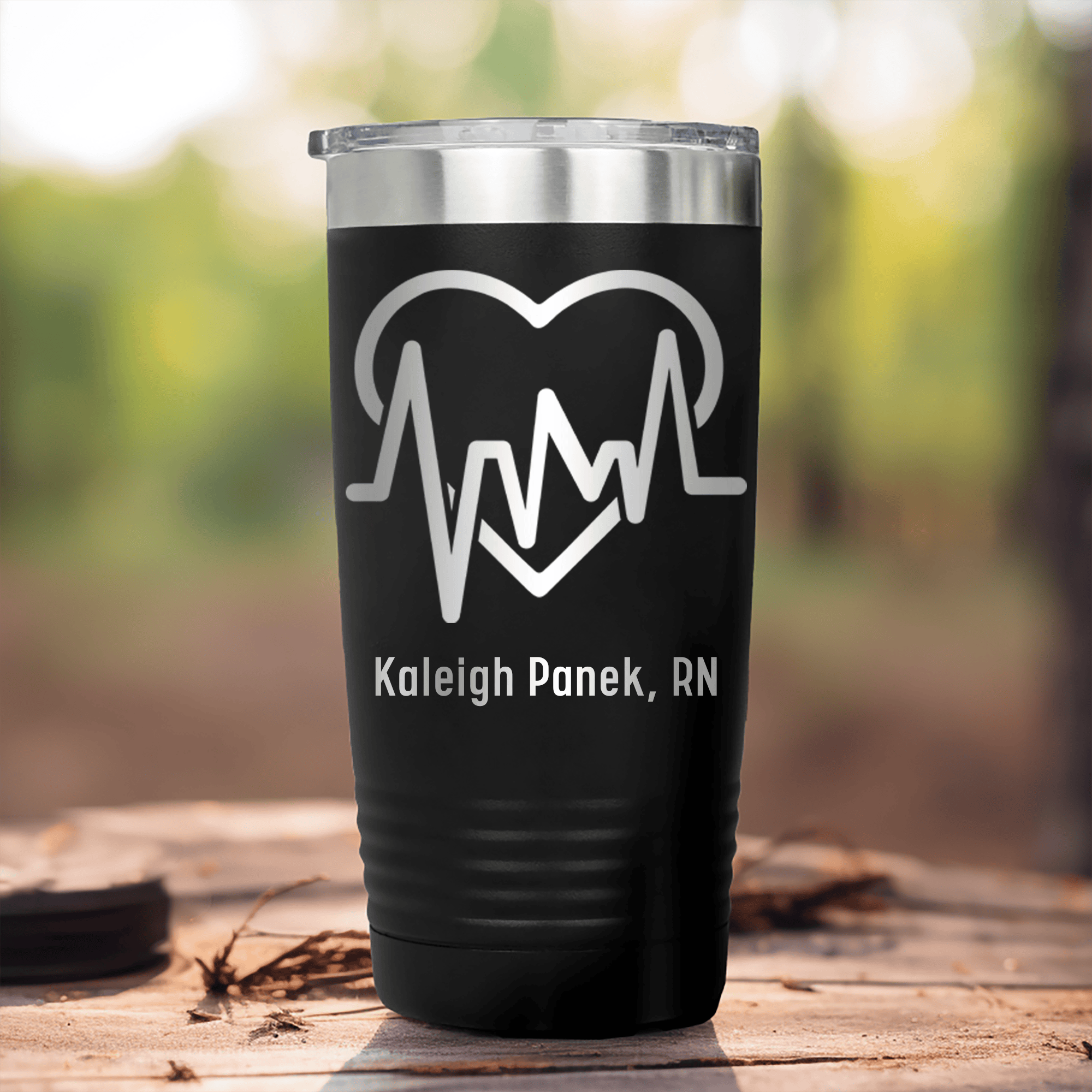 Black Nurse Tumbler With Heartbeat Design Design