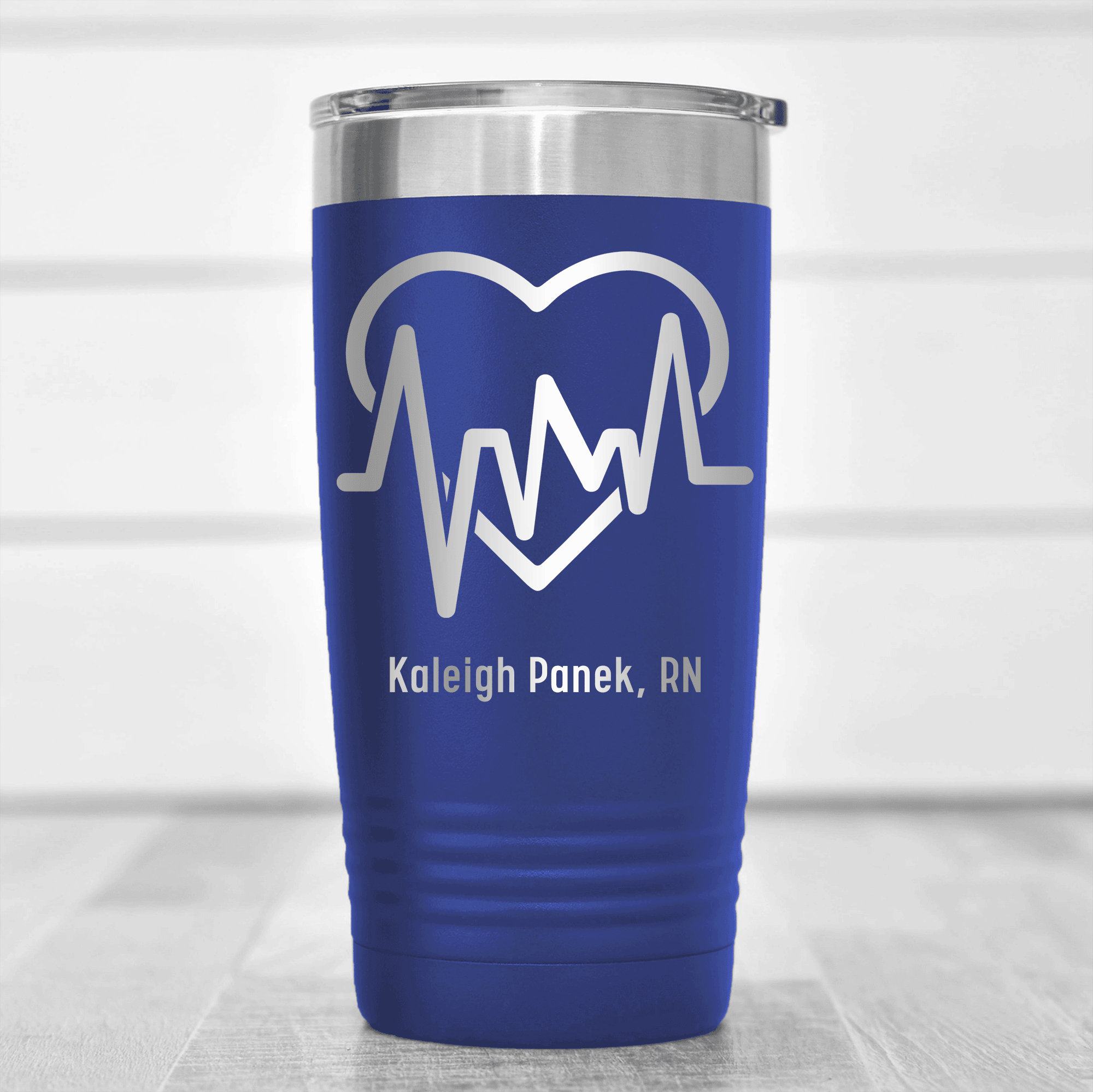 Blue Nurse Tumbler With Heartbeat Design Design