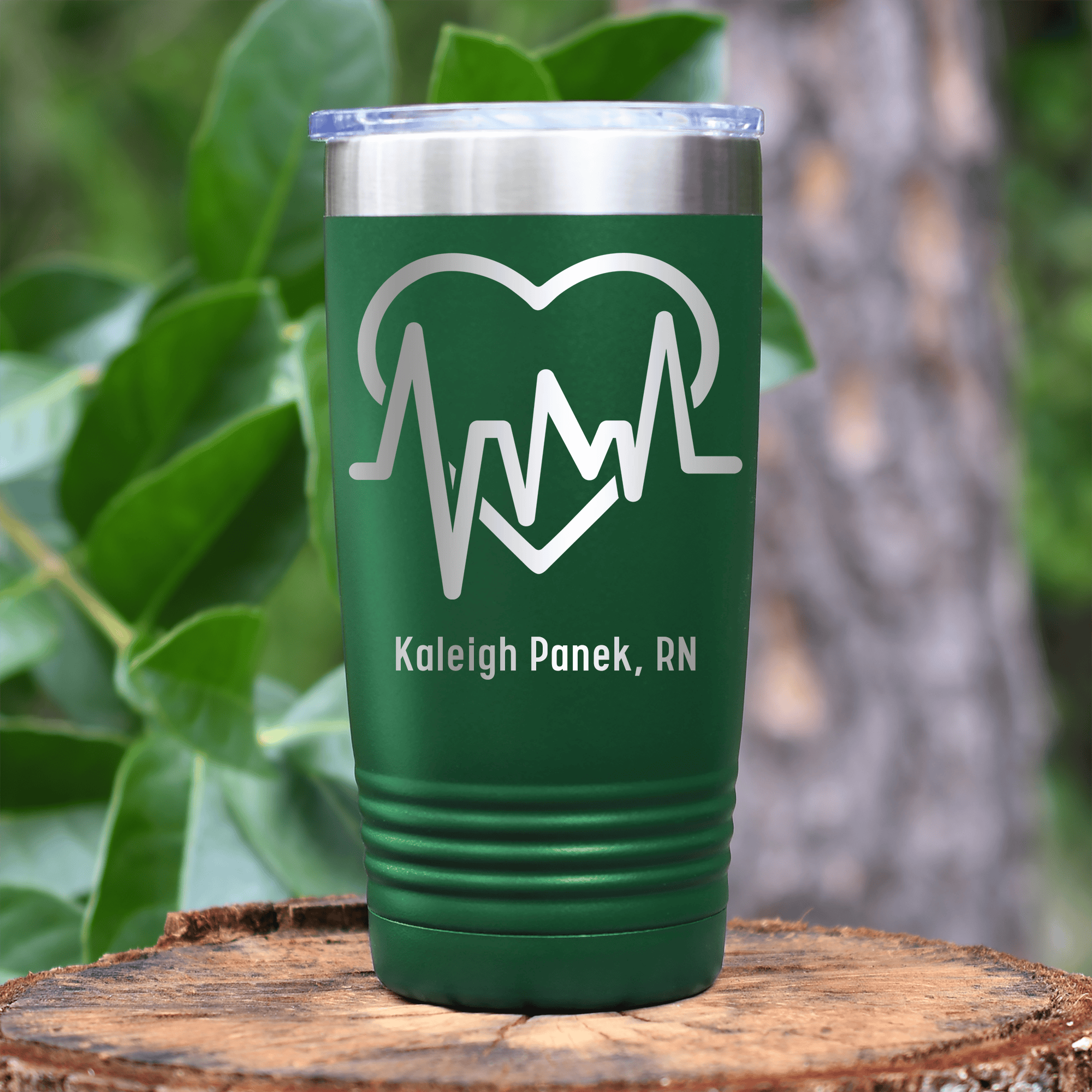 Green Nurse Tumbler With Heartbeat Design Design