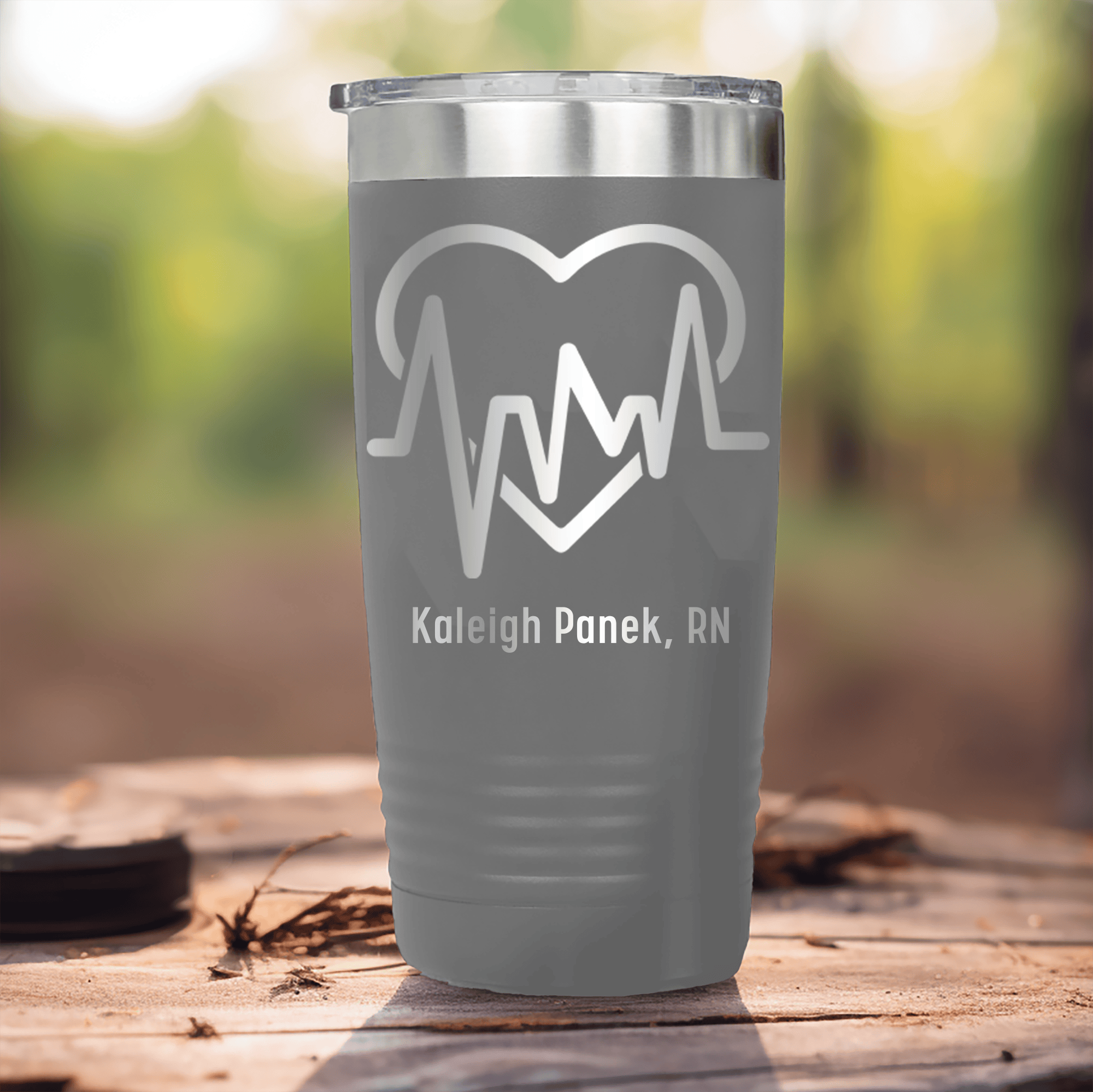 Grey Nurse Tumbler With Heartbeat Design Design