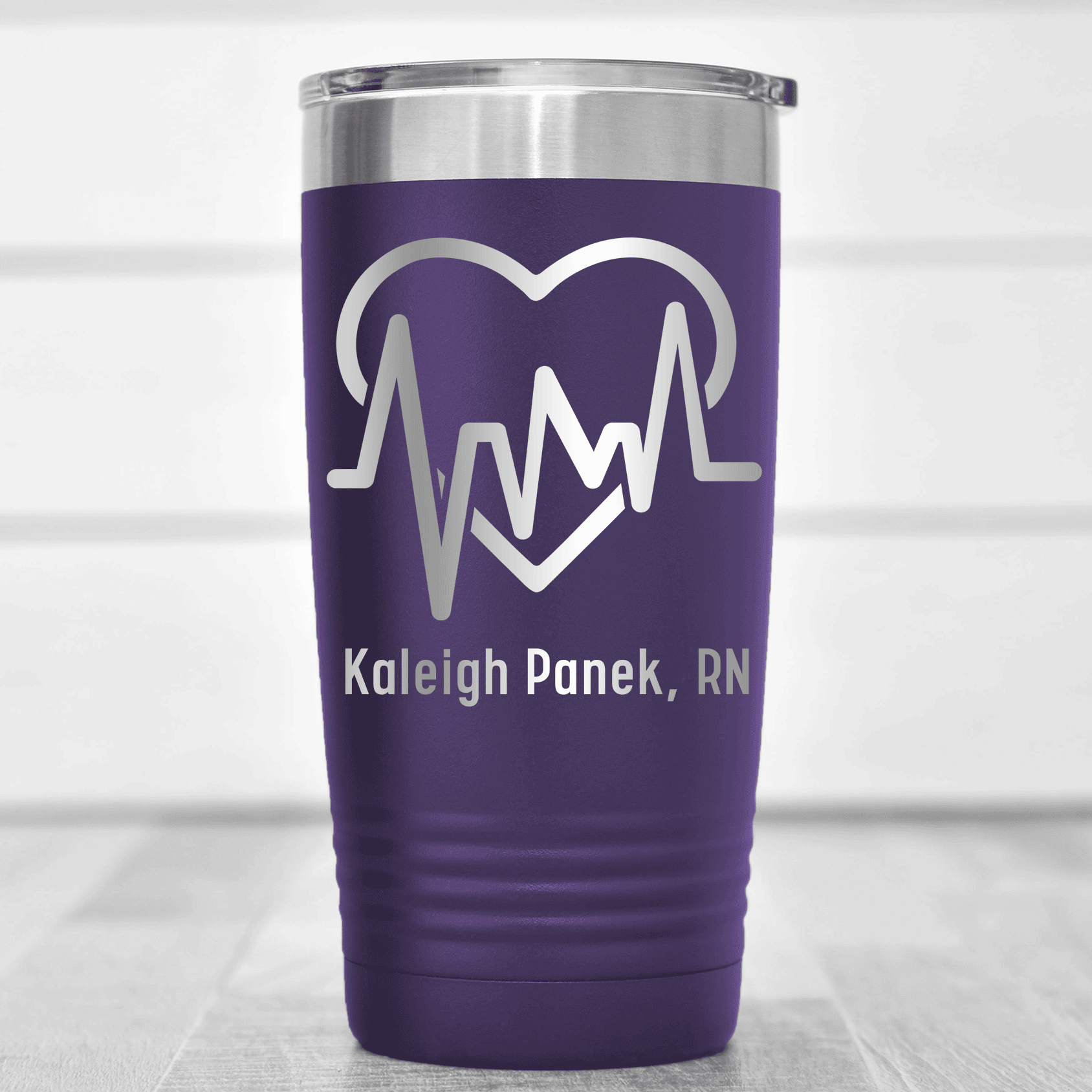 Purple Nurse Tumbler With Heartbeat Design Design