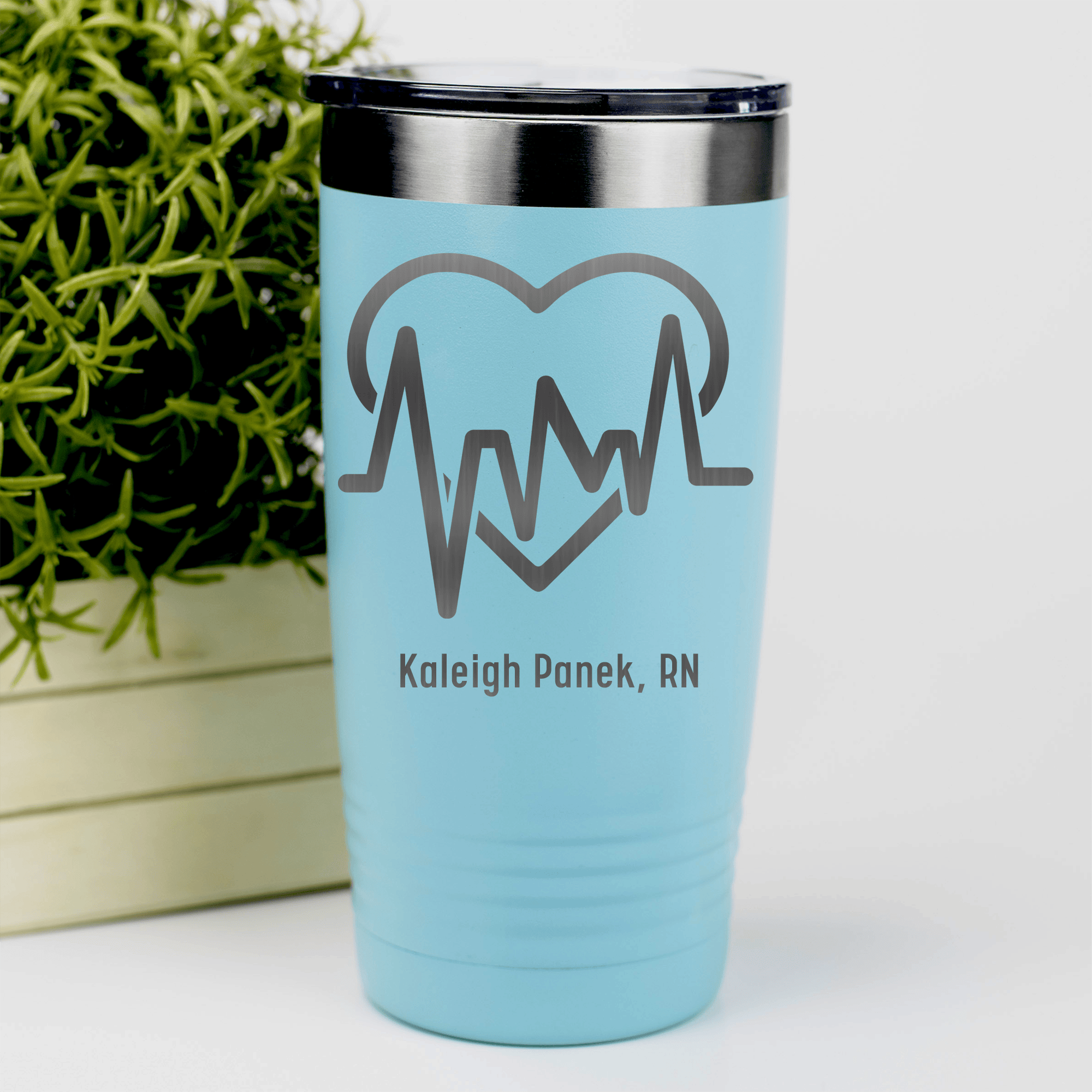 Teal Nurse Tumbler With Heartbeat Design Design