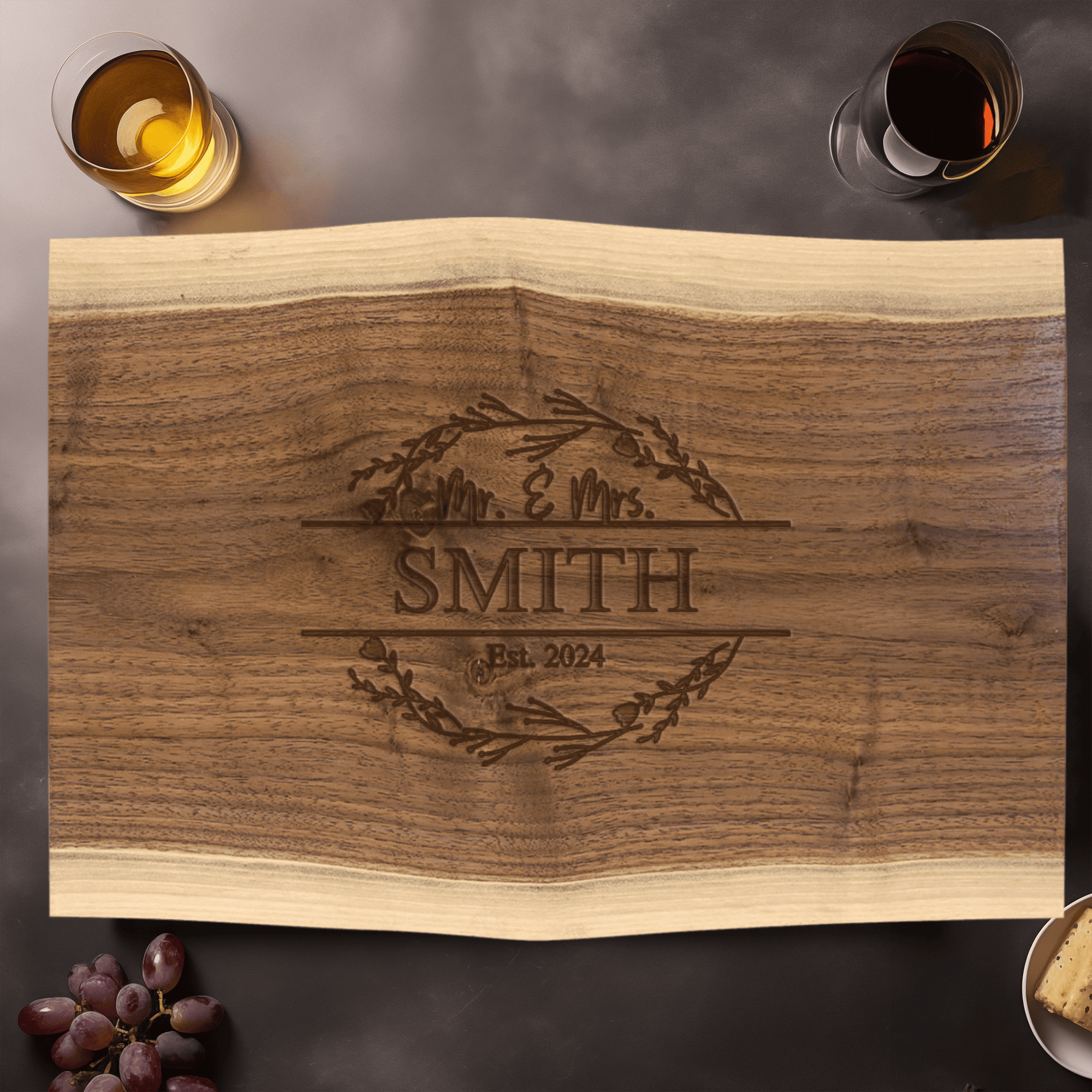 Anniversary Black Walnut Cutting Board With Heartfelt Anniversary Design