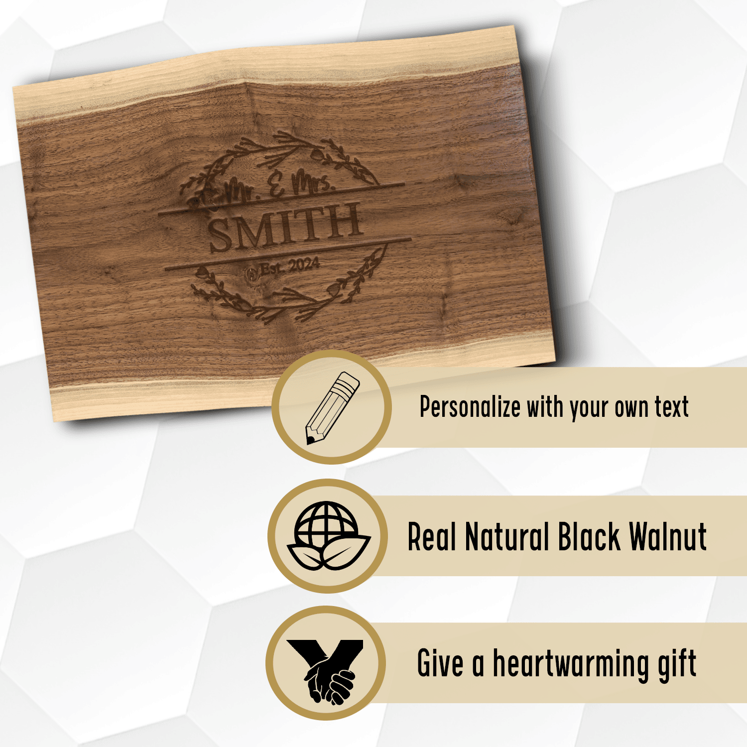 Anniversary Black Walnut Cutting Board With Heartfelt Anniversary Design