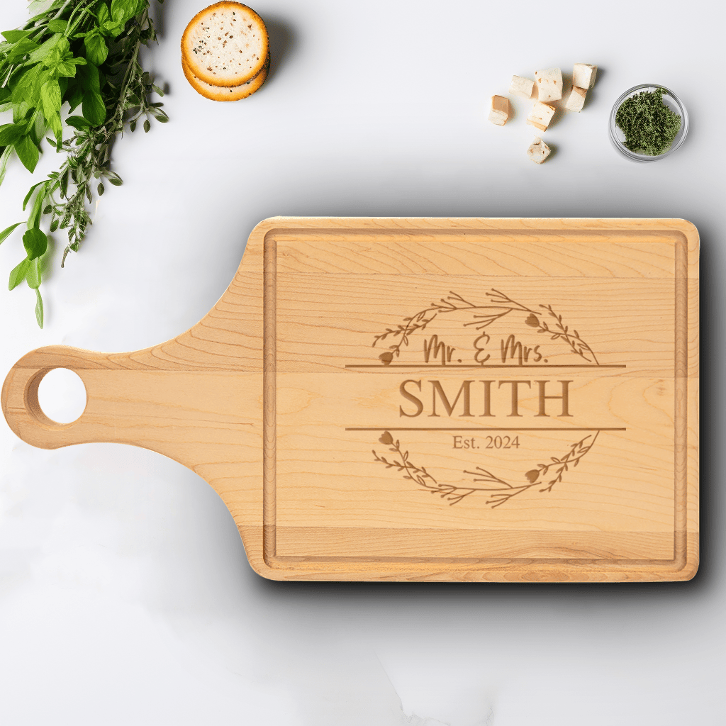 Anniversary Maple Paddle Cutting Board With Heartfelt Anniversary Design